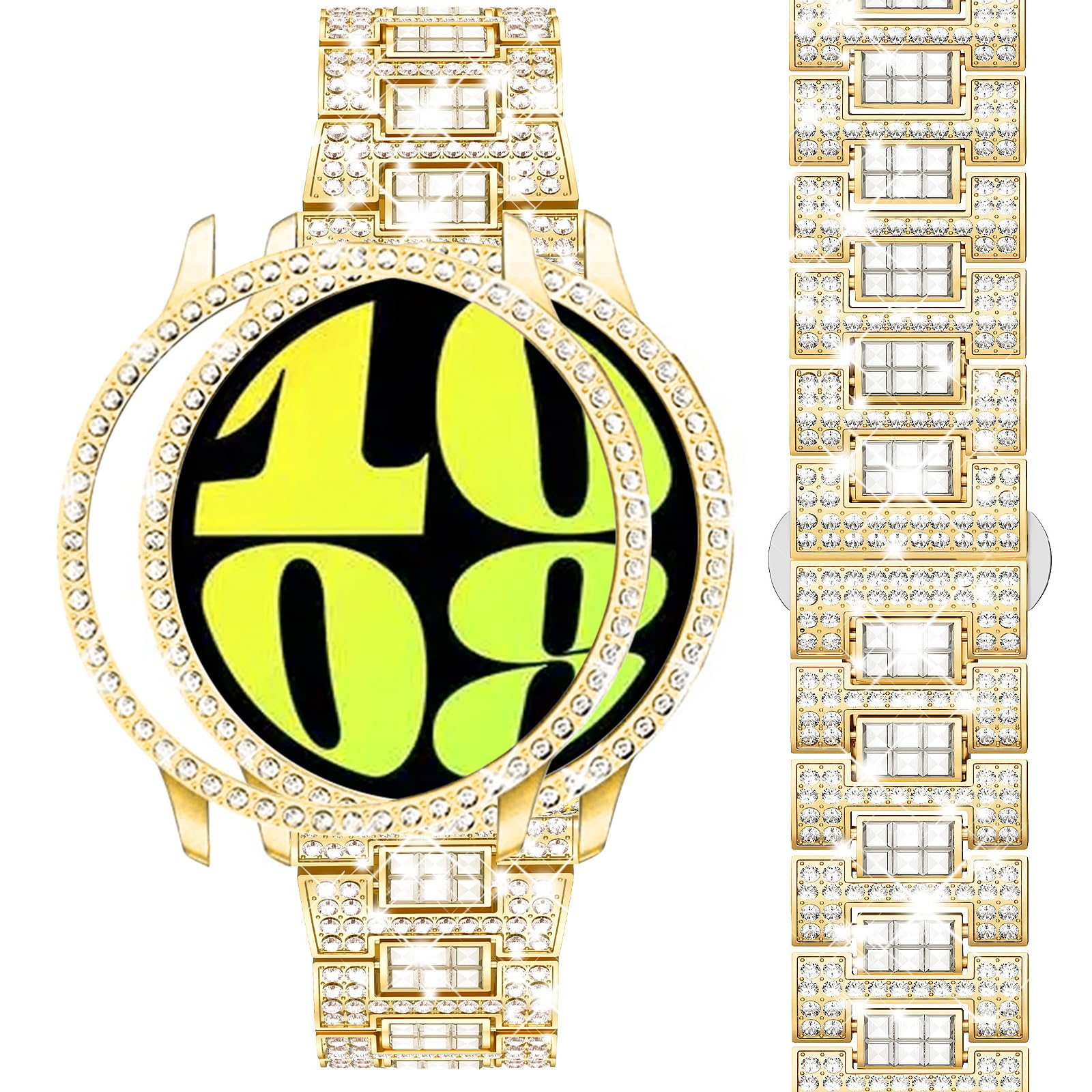 Dsytom Bands Compatible with Samsung Galaxy Watch 6 40mm 44mm, 20mm Bling Metal Replacement Galaxy Watch 6 Band 40mm 44mm with Rhinestone Protective Case for Women Girls