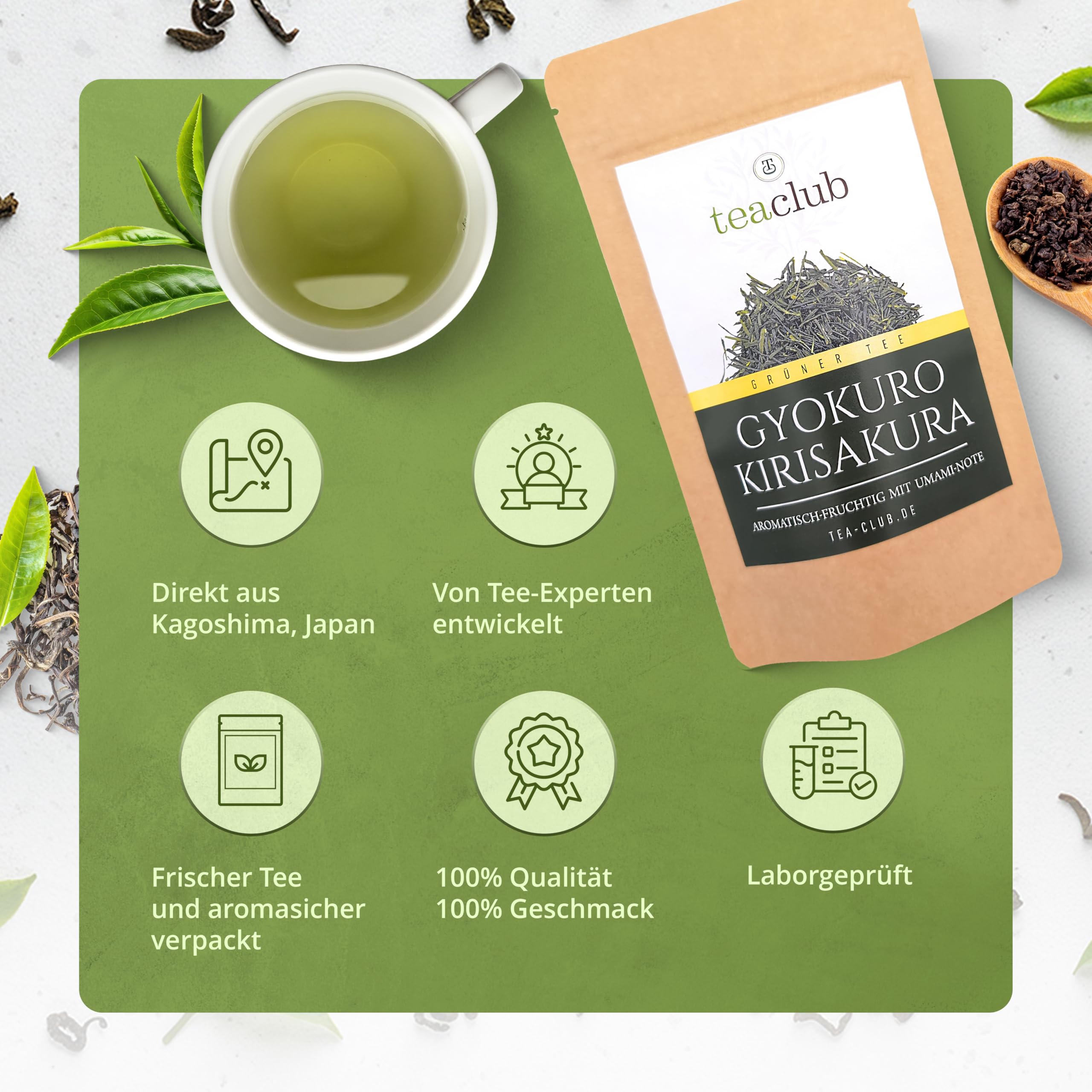 Gyokuro Kirisakura Grüner Tee aus Japan, Aromatisch-Fruchtig mit Intensiver Süße und Umami, Japanischer Grüntee Lose Premium Qualität