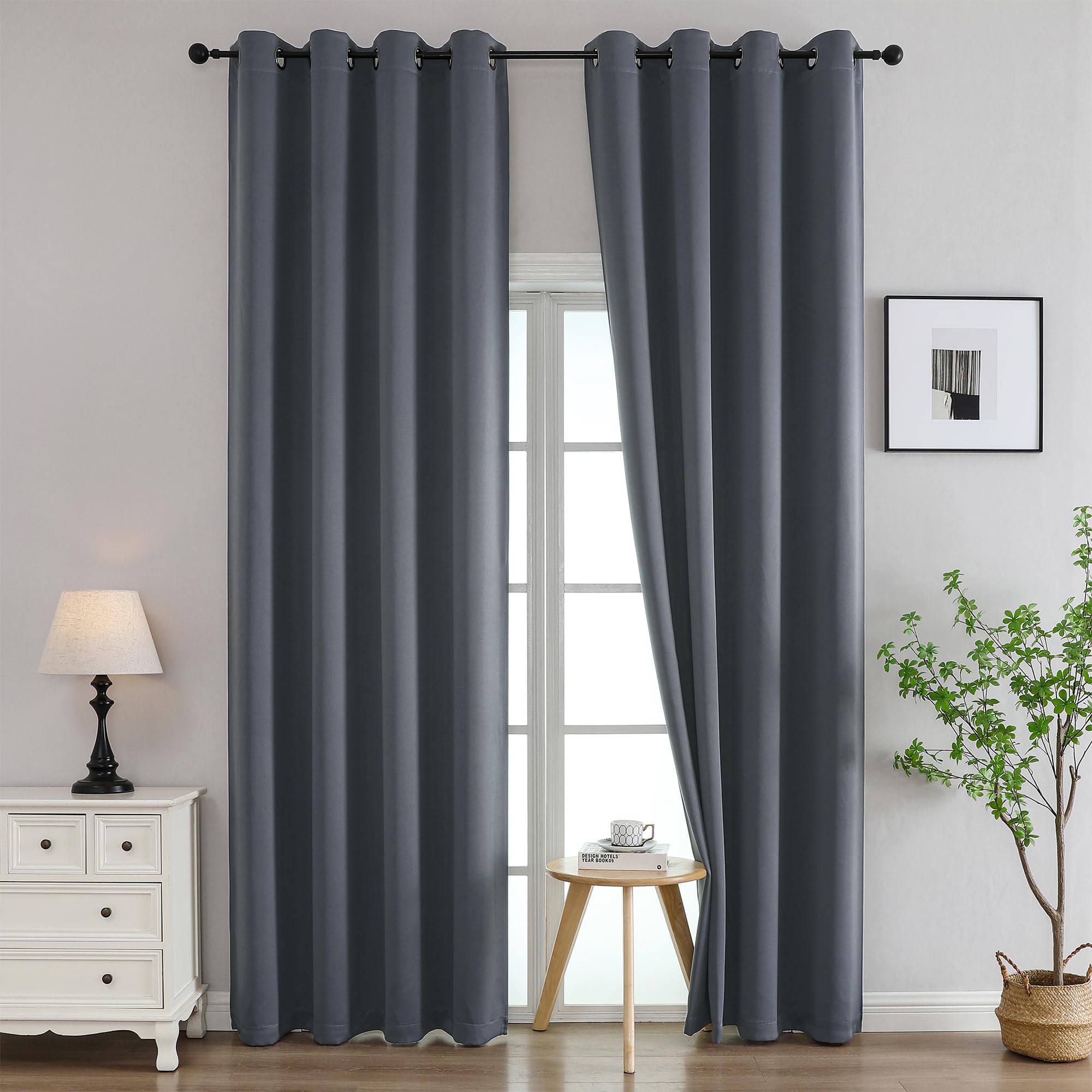 Simplebrand Grey Curtains for Bedroom Living Room 96 Inches Long 2 Panels Set, Room Darkening Thermal Insulated Curtains & Drapes, Solid Grommet Noise Reducing Window Treatment, W50 x L96 Inch — image 1