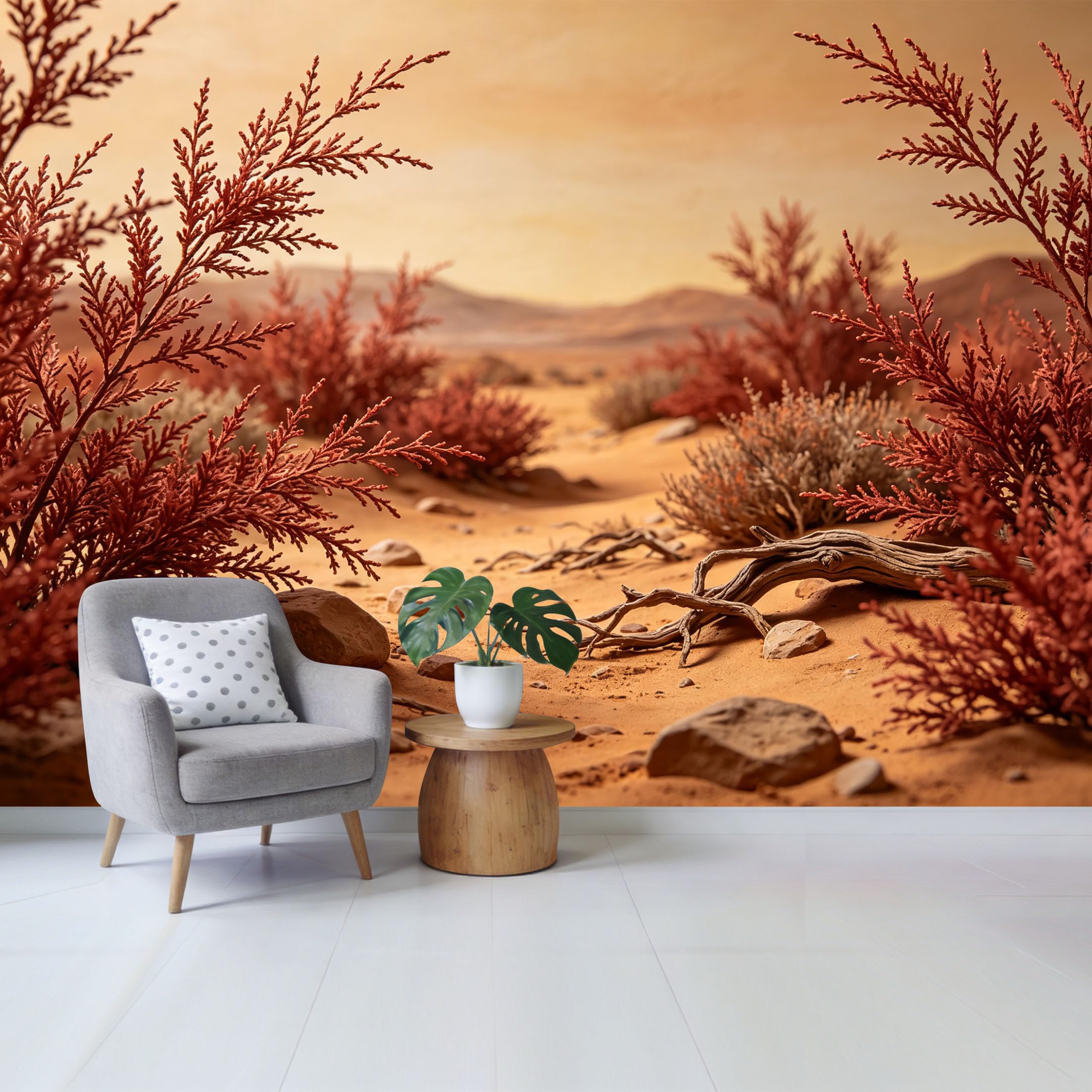 Qzlithotic Yq2605250379 Custom Size Wall Mural Desert Landscape Red Botanical Scenery Warm Tone Nature Scenery Selfadhesive Wall Fabric Removable Wallpaper For Home Office Decor