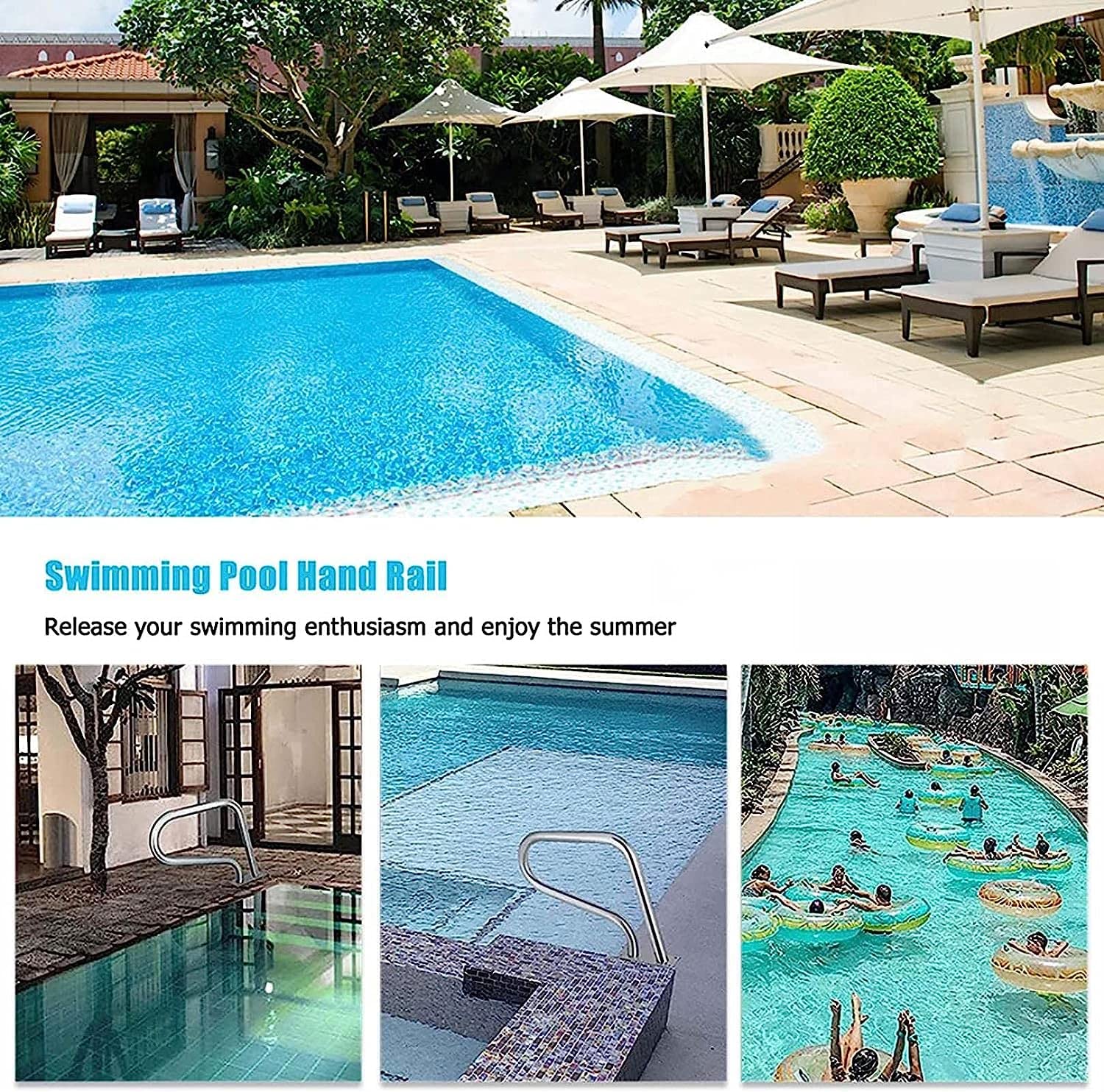 Pasamanos para Piscina, pasamanos para Piscina de Acero Inoxidable 304 con Cubierta para reposabrazos 32 x 22,5 pulgadas/81 x 57 cm