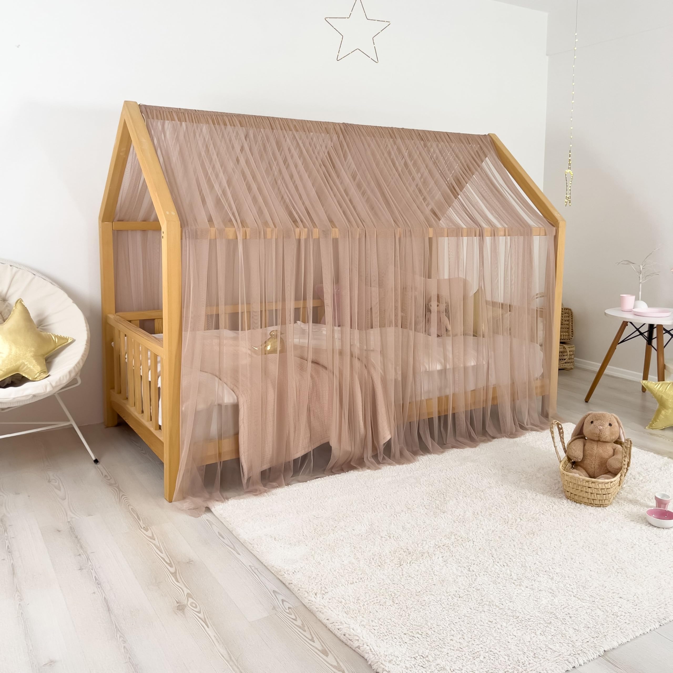 Montessori - Toldo de cama para habitación de niños y niñas, elegante decoración de tul para habitación de niños, cortina de cama para niños pequeños con drapeado suave (tinta, 420 cm, juego 1)