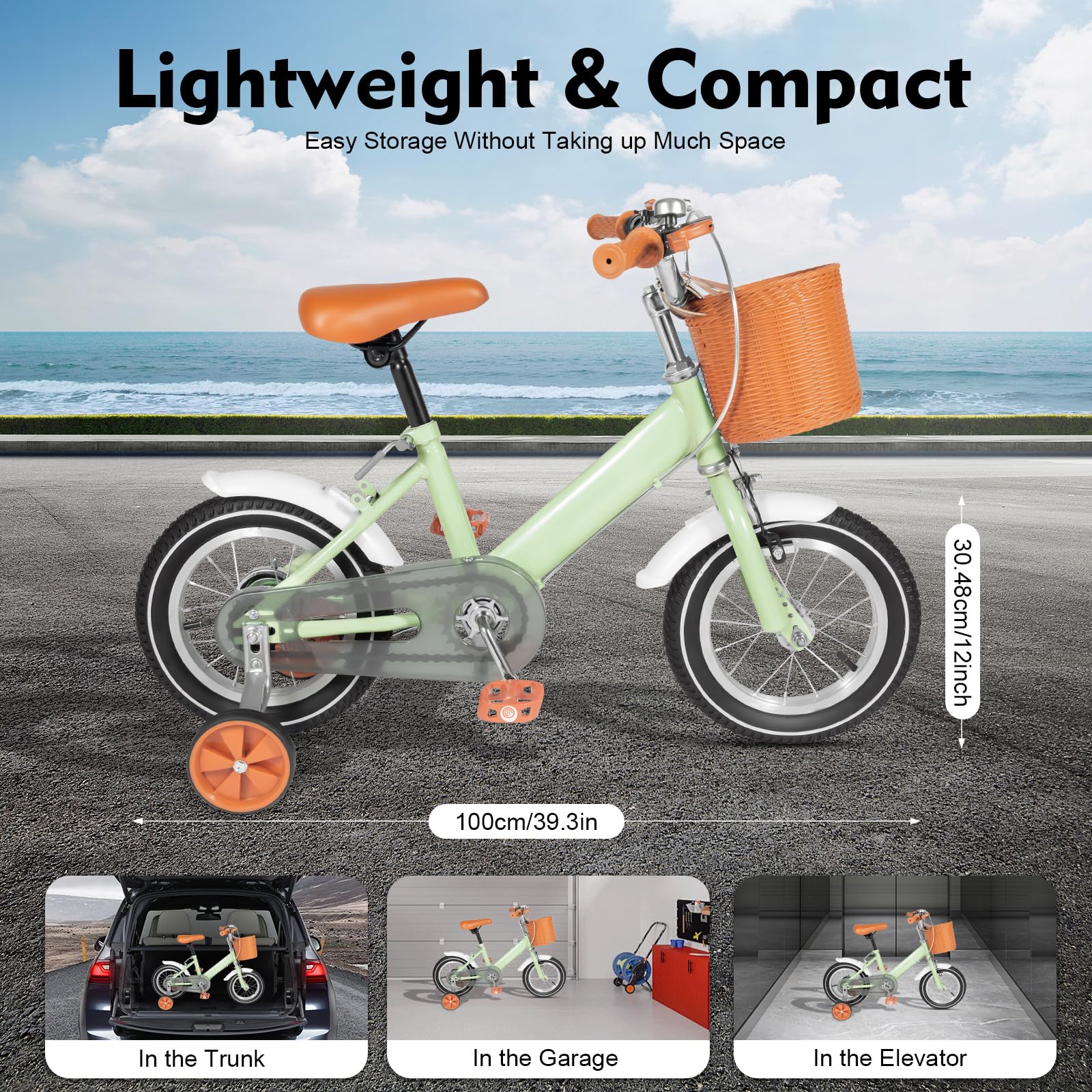 Vélo pour enfant de 30,5 cm - Pour garçons et filles de 2 à 5 ans - Siège réglable en hauteur - Guidon - Roues stabilisatrices - Panier d'entraînement sûr pour enfants