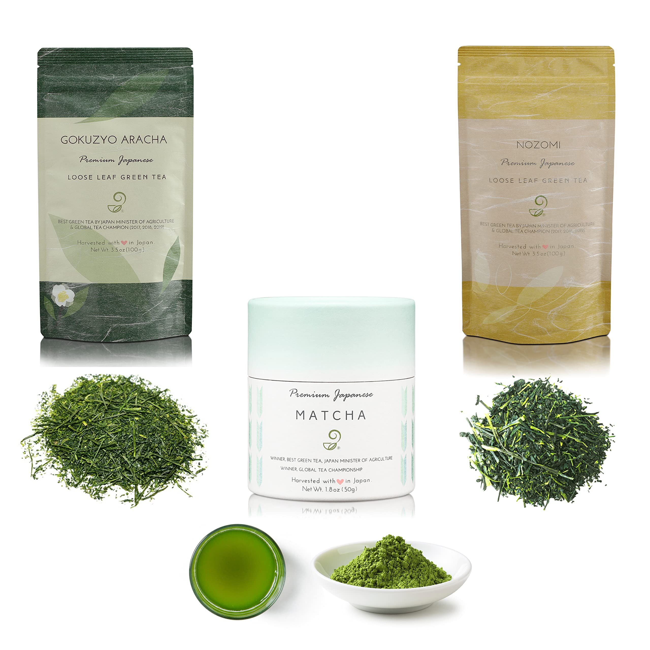 Matcha Nozomi an Gokuzyo Aracha Tea Assortment from Japanese Green Tea Co - Single Origin All-Natural Japanese Tea