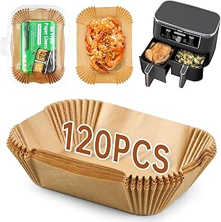 120PCS Air Fryer Liners for Ninja Dual, HAUSPROFI Air Fryer AF300UK AF400UK Accessories, Compatible with Ninja, Salter, Tower and Other Dual Zone Air Fryer, 7.3in Rectangle