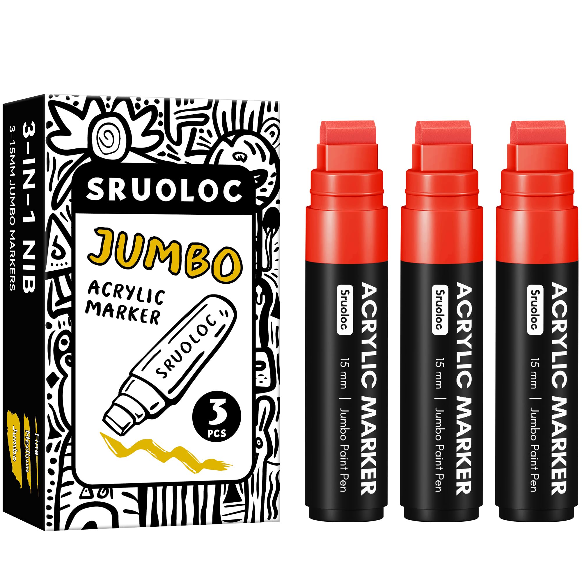 Lot De 12 Marqueurs Graffiti Jumbo 15mm - Acrylique Permanent - Pour Roches, Verre, Bois, Toile - SRUOLOC