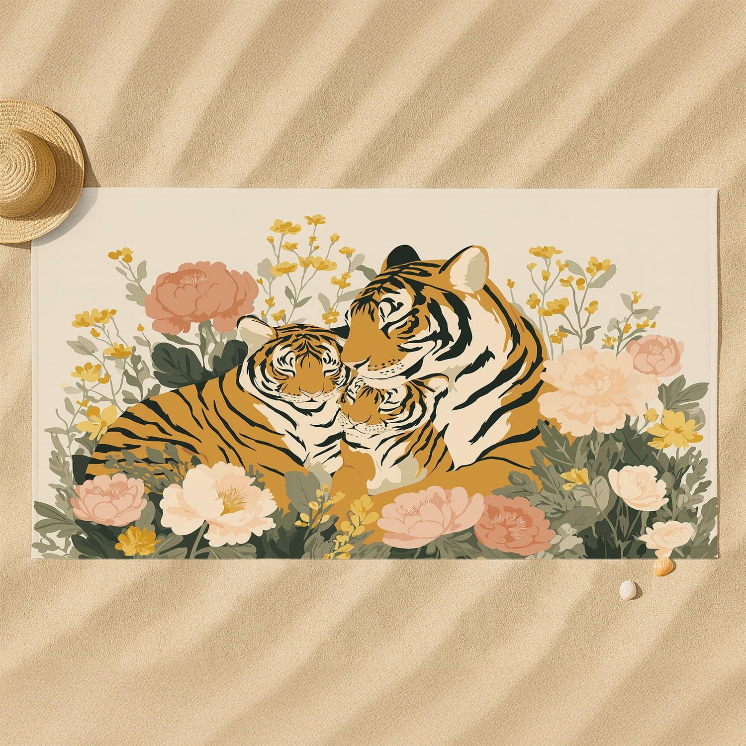 Générique Drap de Plage Anti Sable Sechage Rapide 200 cm x 100 cm Fantaisie Animaux Serviette de Plage Microfibre Bohème Fantaisie Chaleureux Plantes Fleurs Tigre Absorbante Super Couverture de Plage