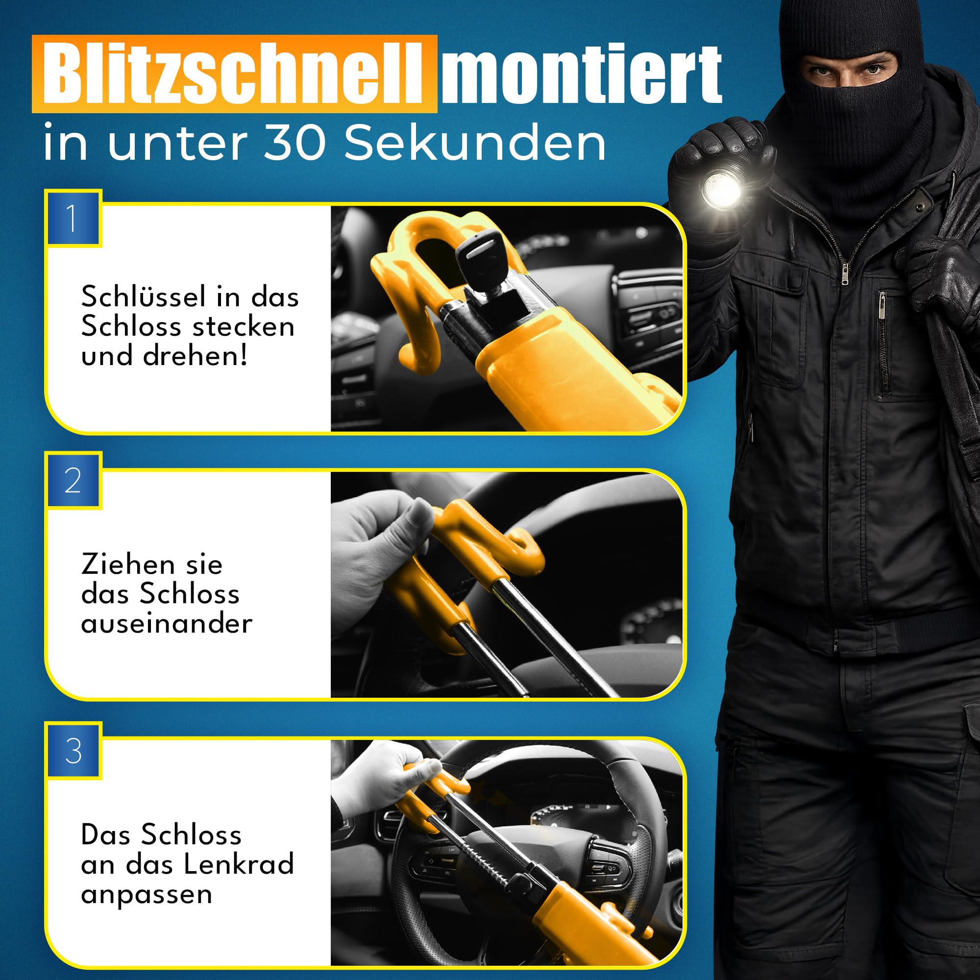 ATG Lenkradkralle für Auto – Lenkradschloss & Lenkradsperre – Diebstahlschutz Auto & Wegfahrsperre Auto für SUV, Van & Wohnmobil – gehärteter Stahl & Bohrschutz
