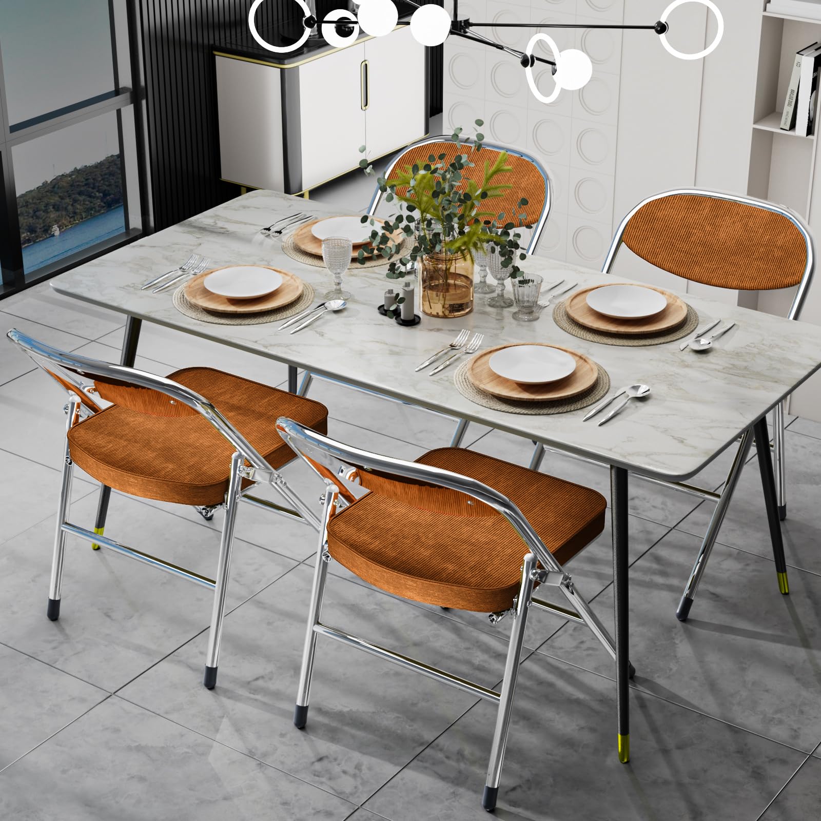 4 Chaise Pliante Chaise Visiteur Chaise Pliante rembourrée en Tissu Chaise de Salle à Manger Pliante conviennent à la Cuisine,l'intérieur, l'extérieur,Salle de conférence Rouge-Marron