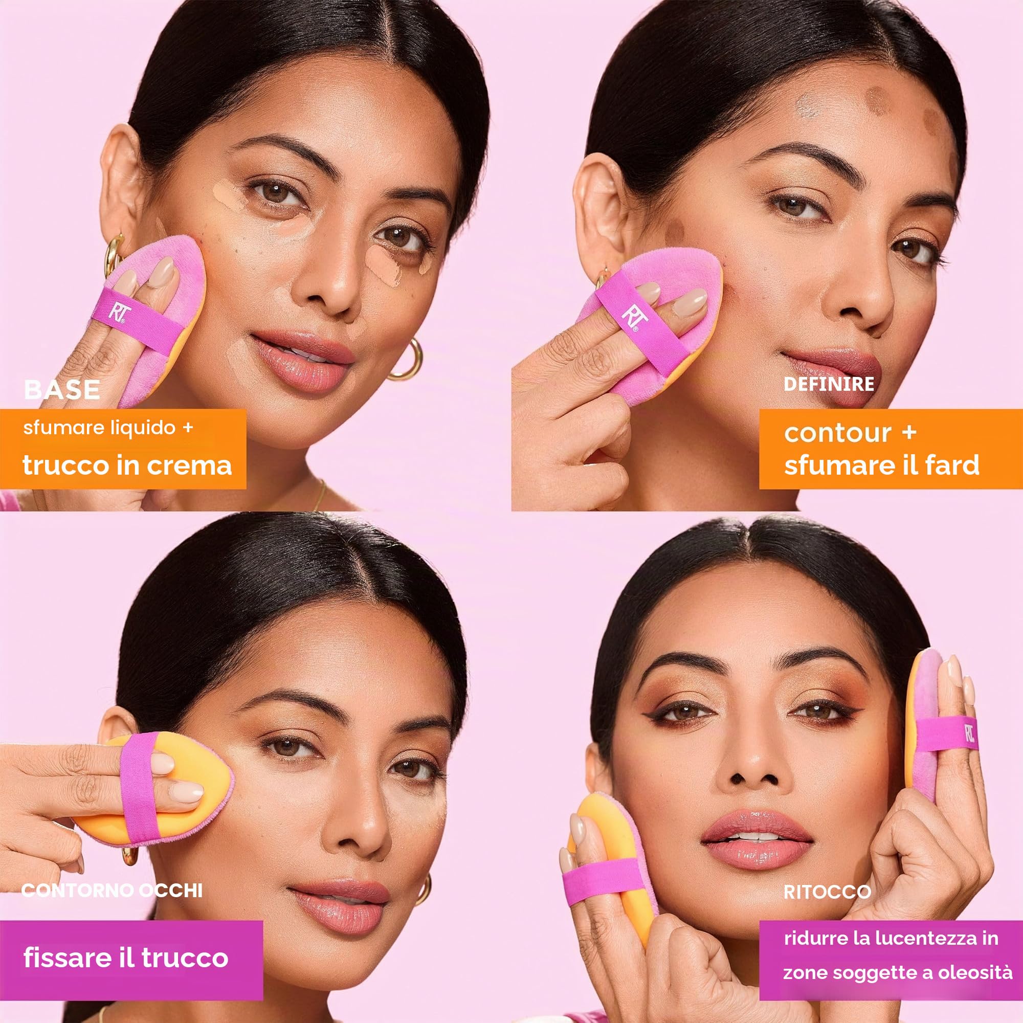 Real Techniques Miracle Puff+custodia da viaggio 2-in-1, per miscelare il trucco su entrambi i lati, fascia elastica, 2 pezzi