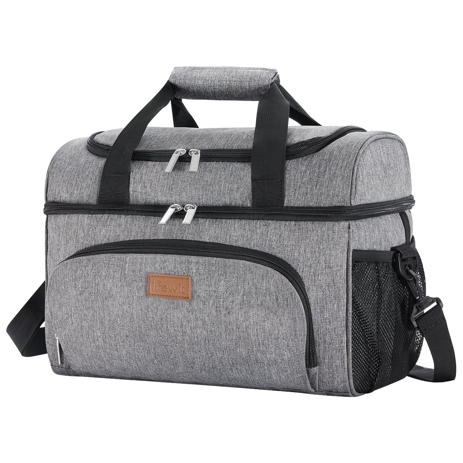 Lifewit Große Kühltasche 23L 32 Dosen, Kühlbox Faltbar, Isolierte Lunch Tasche, Leichte, Tragbare Kühltasche, Doppellagig für Picknick, Strand, Arbeit, Reise, Grau