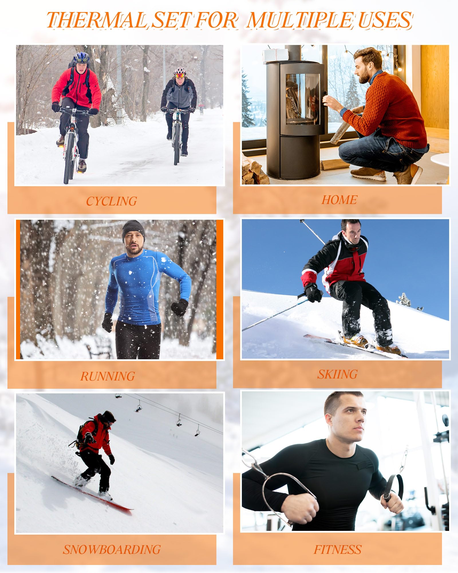 Hicarer Thermo-Unterwäsche-Set für Herren, mit Fleece gefüttert, Sportunterwäsche, Winterunterteil für Workout, Sport, Jagd, 4 Sets