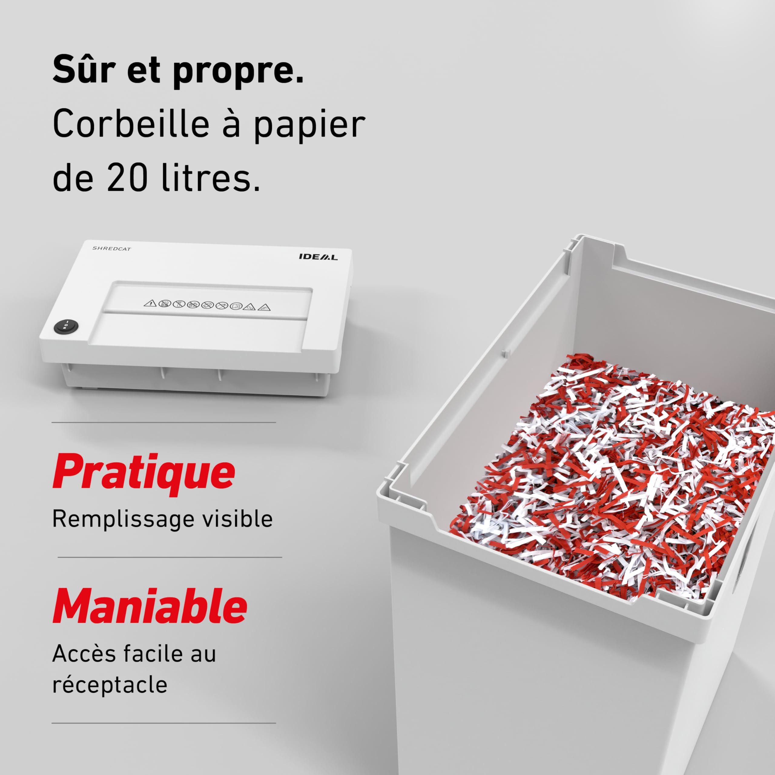 IDEAL Shredcat 8100 CC - Destructeur de Papier 10-12 Feuilles, Niveau de sécurité P-4, Coupe croisée 5x30 mm, 20 litres, Conforme RGPD, Silencieux et Puissant