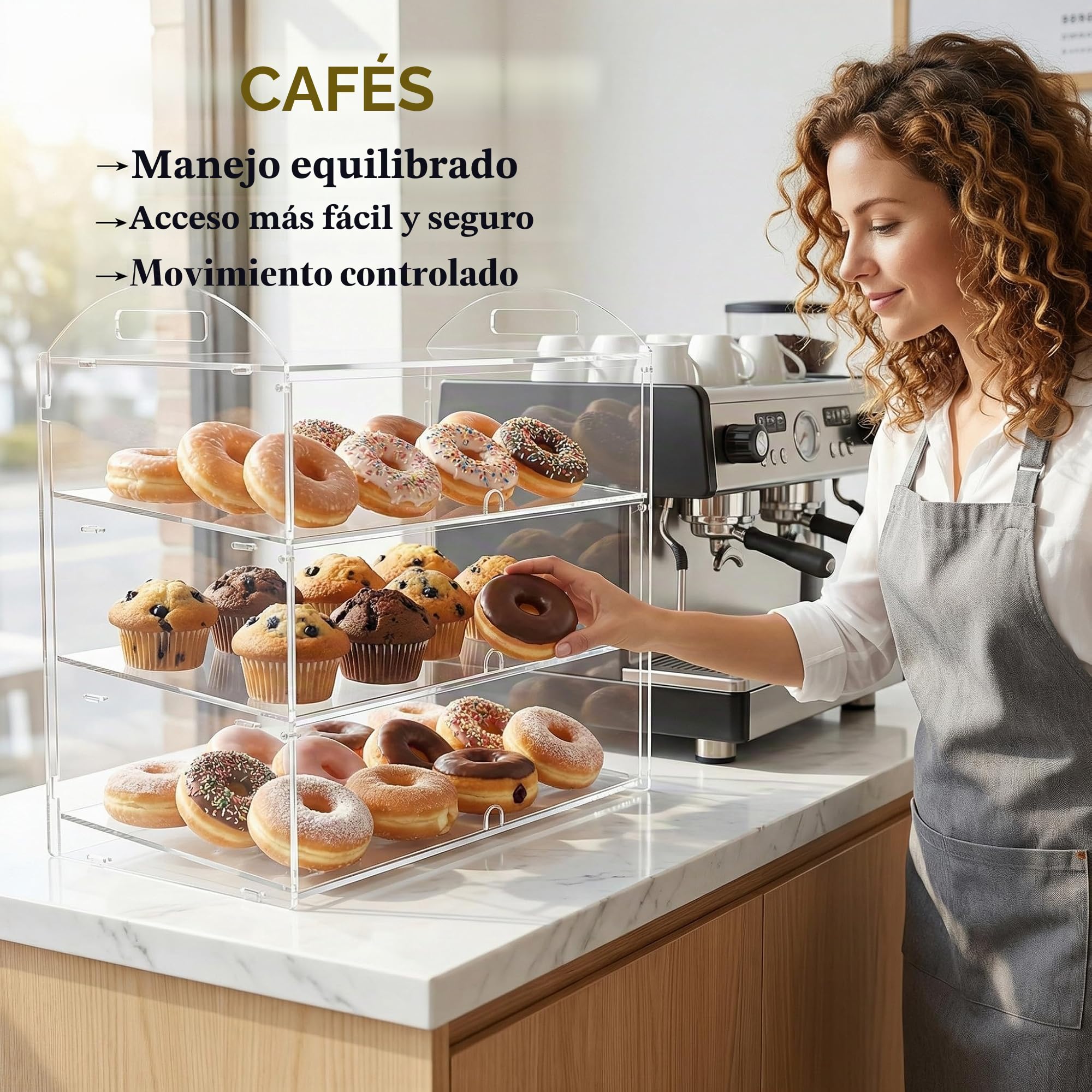 Vitrina de 3 niveles para repostería, 60 x 30 x 47 cm, expositor de acrílico transparente para pasteles y donas