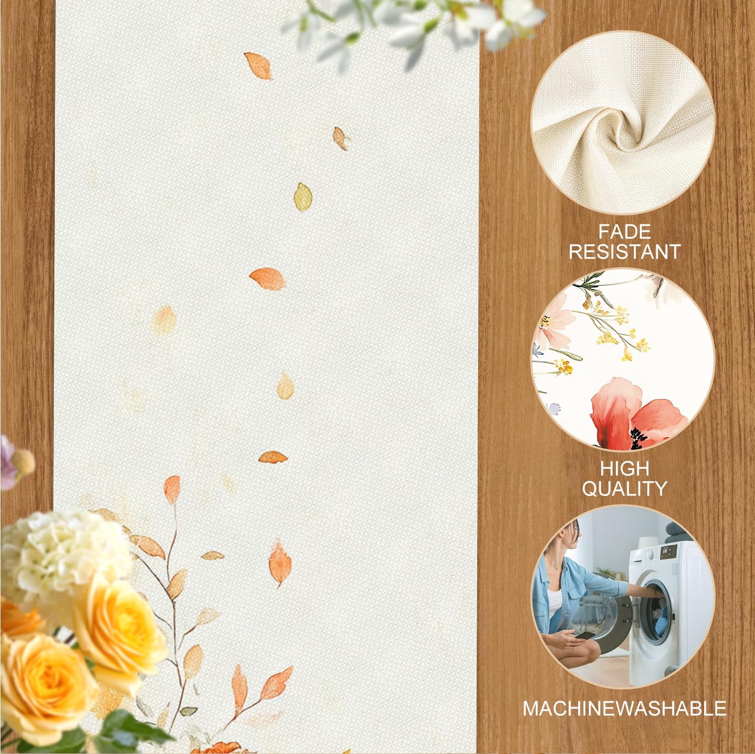 ANNA QUEEN Pumpkin Harvest Table Runner and Placemats Set of 6, 13"x72" Table Runner with 12"x18" Placemats, Rustic Fall Dining Set for Thanksgiving, Autumn Kitchen Decor