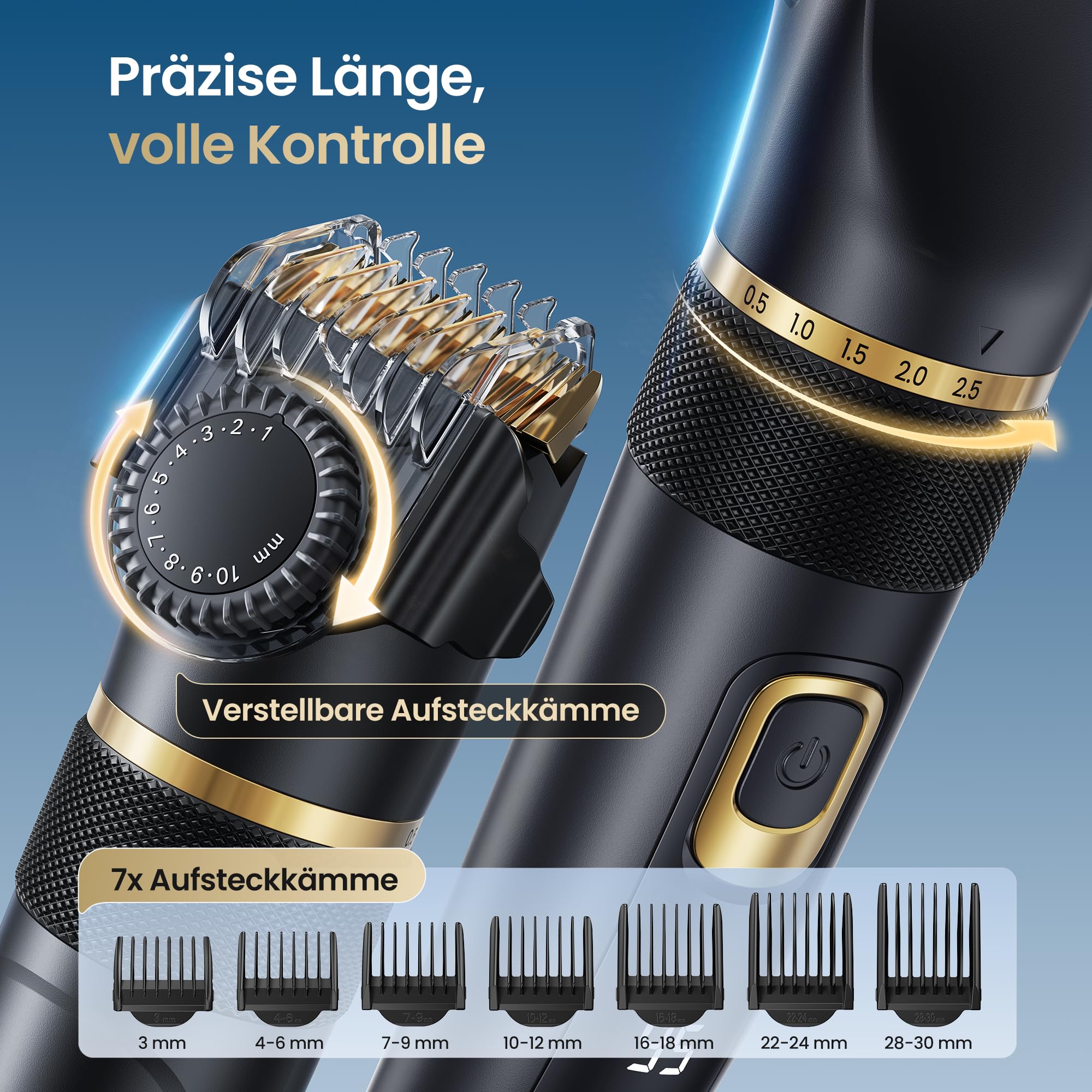Jack&Rose 3-in-1 Haarschneidemaschine Profi Haarschneider Barttrimmer Kabellos Keramikklinge IPX6 Wasserdicht Wiederaufladbar USB-C