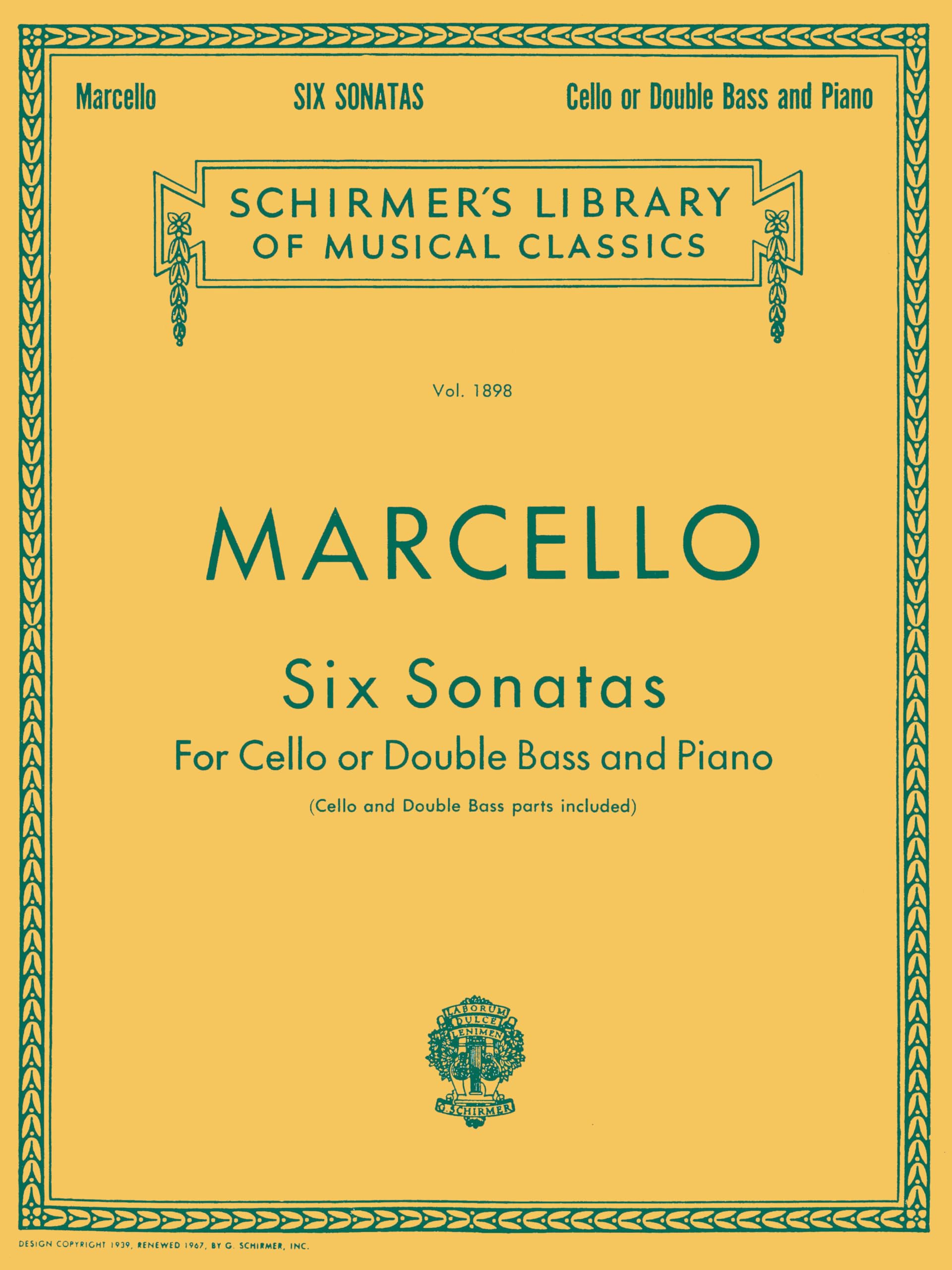Benedetto Marcello Six Sonatas For Cello Or Double Bass Vlc: Schirmer Library of Classics Volume 1898 Score and Parts (Schirmer's Library of Musical Classics)