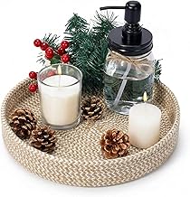 BOBBINY Decorative Round Rope Tray for Decor - Rope Tray for Kitchen Dining Room Table - The Perfect Small Candle Serving Tray for Coffee Table and Home Decor (Jute Mix, 10x10 Inch (Pack of 1))