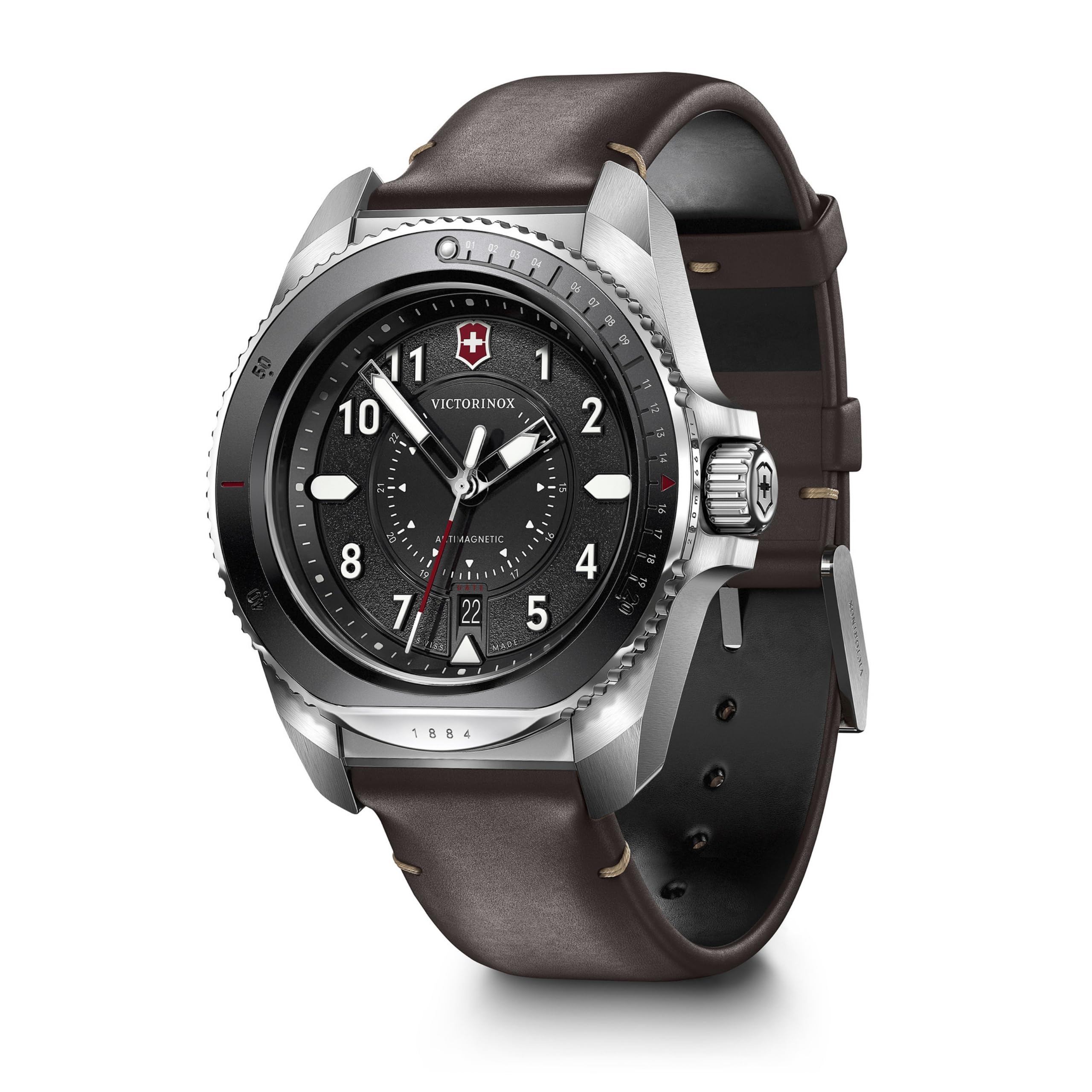 Victorinox Unisex-Adult Journey 1884 Analog Watch With Black Dial And Brown Leather Strap Set With Pouch, Black, 43 Mm, Beige Band (B0C1HRMNMW) Amazon Price History, Amazon Price Tracker