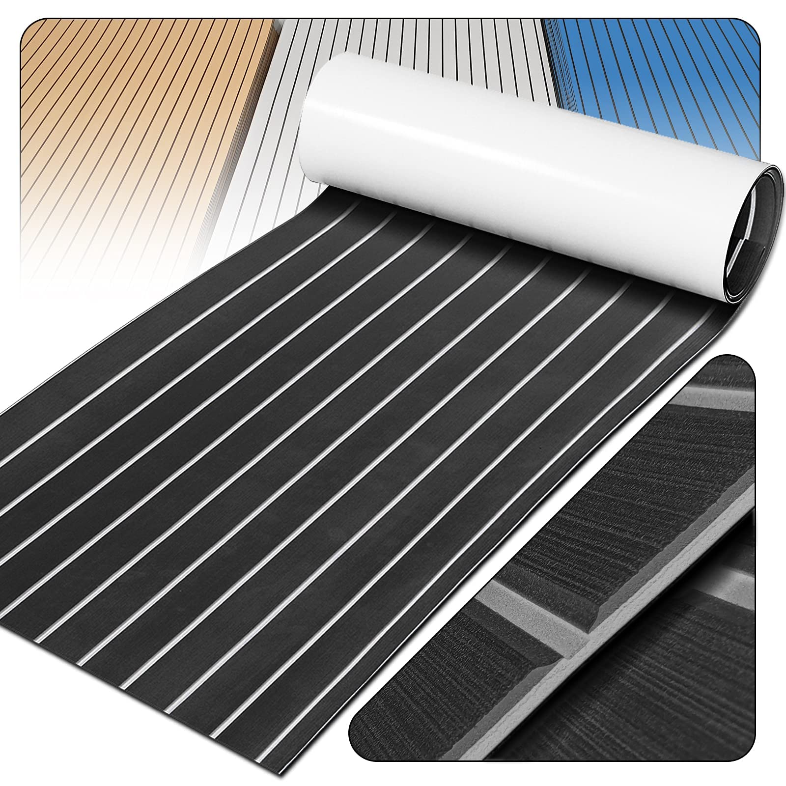 Marine Foam Decking Mat Faux Teak EVA Foam for Boat Yacht Car Marine flooring Mat Swimming Pool Mat 94.5''x35.4''Wear-resistant Non-Slip and Self-Adhesive Pad Strong Glue