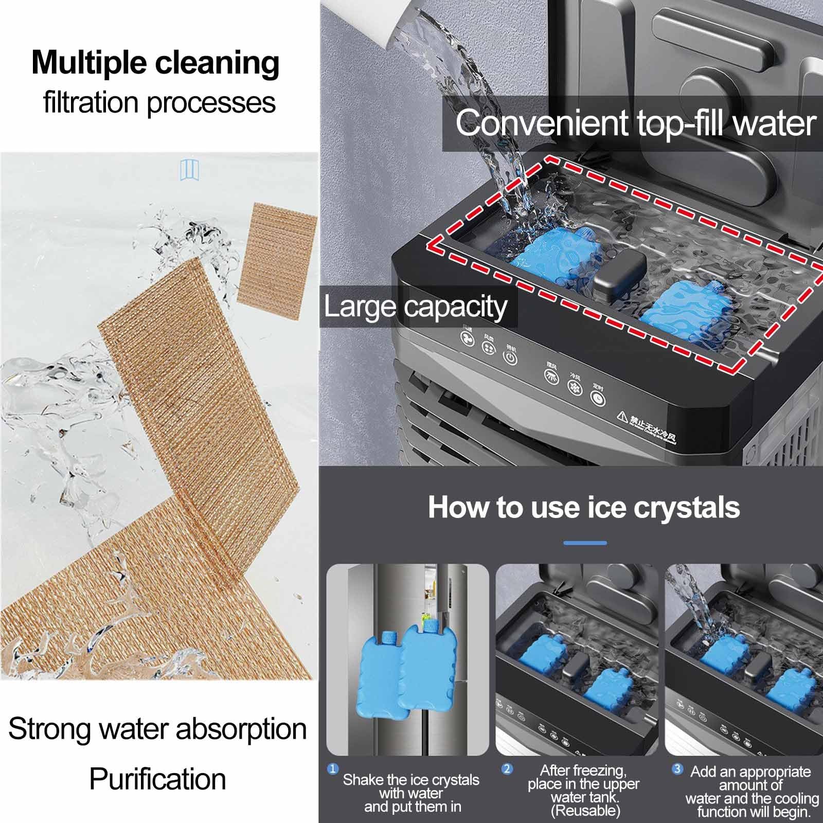Raffrescatore evaporativo, ventola di raffreddamento ad acqua a 3 velocità | Ampio serbatoio dell'acqua, bassa rumorosità, 150 W, ampia oscillazione 120°, per soggiorno garage camera da letto(A,40L)