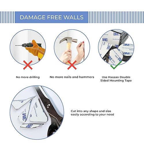 Miniatura 6 de HASSAO - Cinta adhesiva de doble cara para paredes, 120 piezas de almohadillas fuertes, cinta adhesiva súper y extra, cuadrados negros