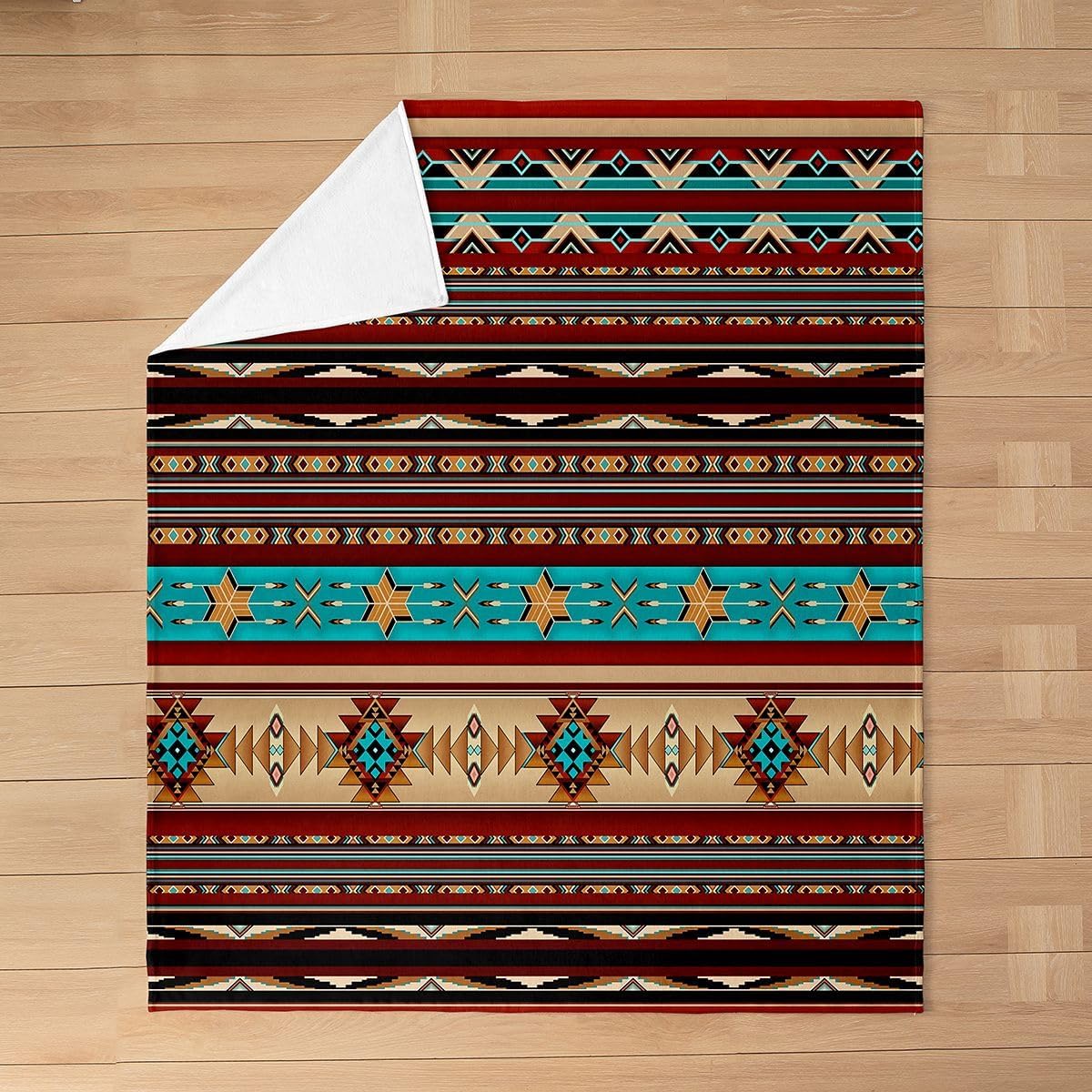 Aztec Throw Blanket Queen Size, Ethnic Tribal Arrow Flannel Fleece Blanket for Sofa Bed Couch, Southwestern Native Bohemian Sherpa Blanket, Western Star Fuzzy Blanket Geometric Bedroom Decor - Image 2