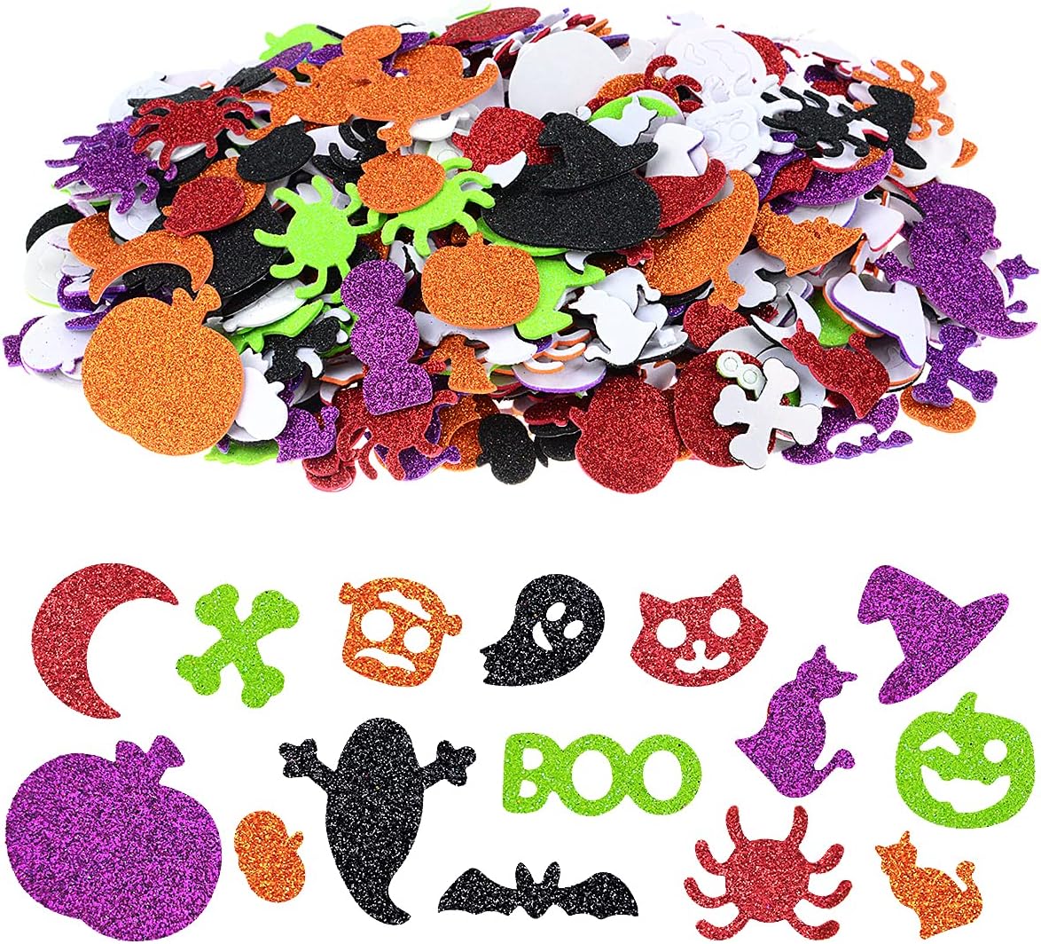 Fantasyon 500Pcs Halloween Foam Stickers, Glitter Craft