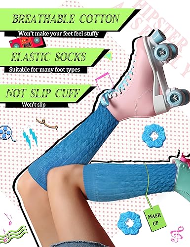 Miniatura 3 de Accesorios de disfraz de los años 80 para mujer, calcetines de neón para el cabello, aretes para fiesta retro de los años 80