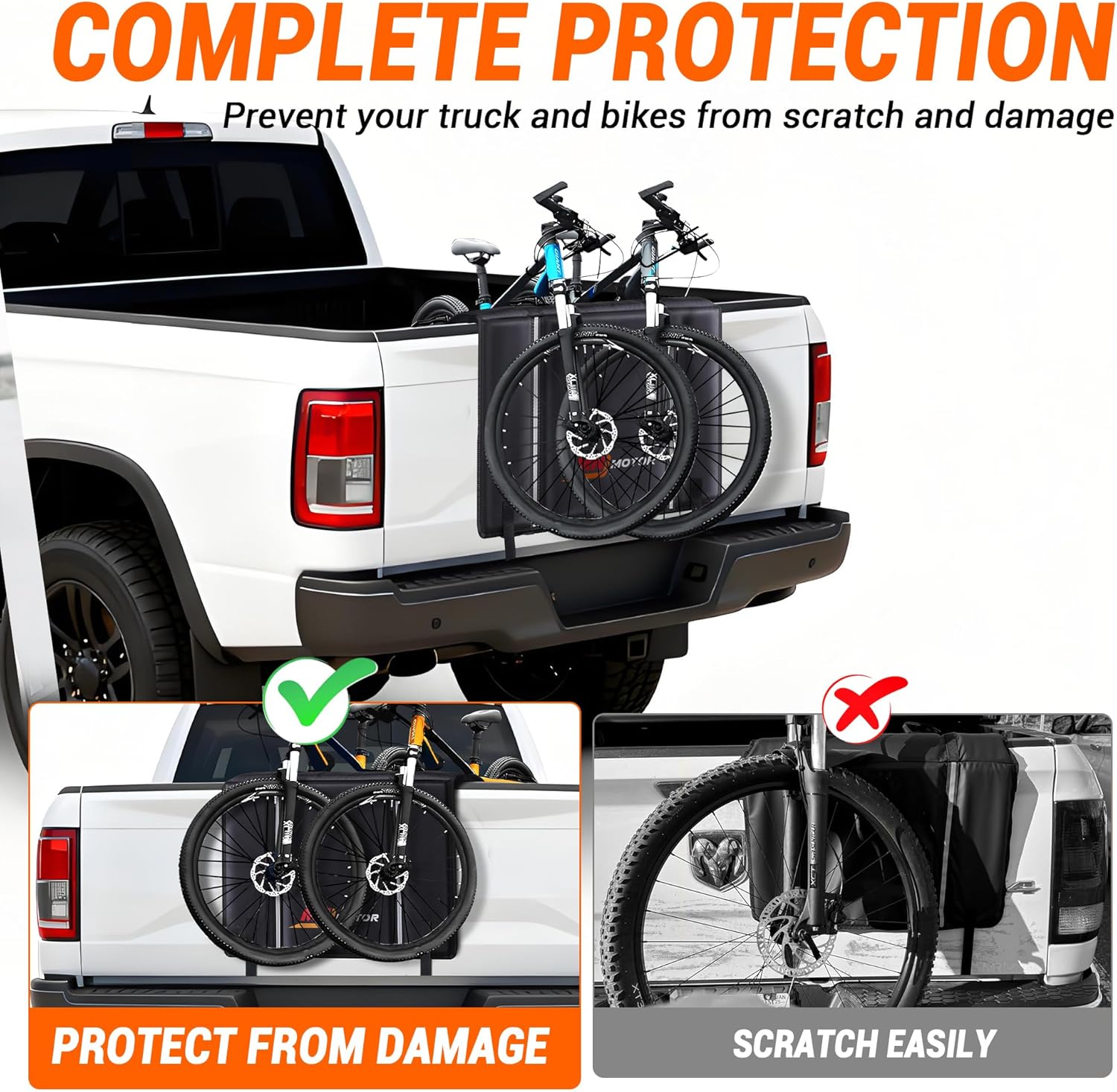 Tailgate Bike Pad, Widen Size Pickup Truck Tailgate Pad Carry 2 Mountain Bikes Protection Pad with Fixture Straps Reflective Strips Tool Pocket