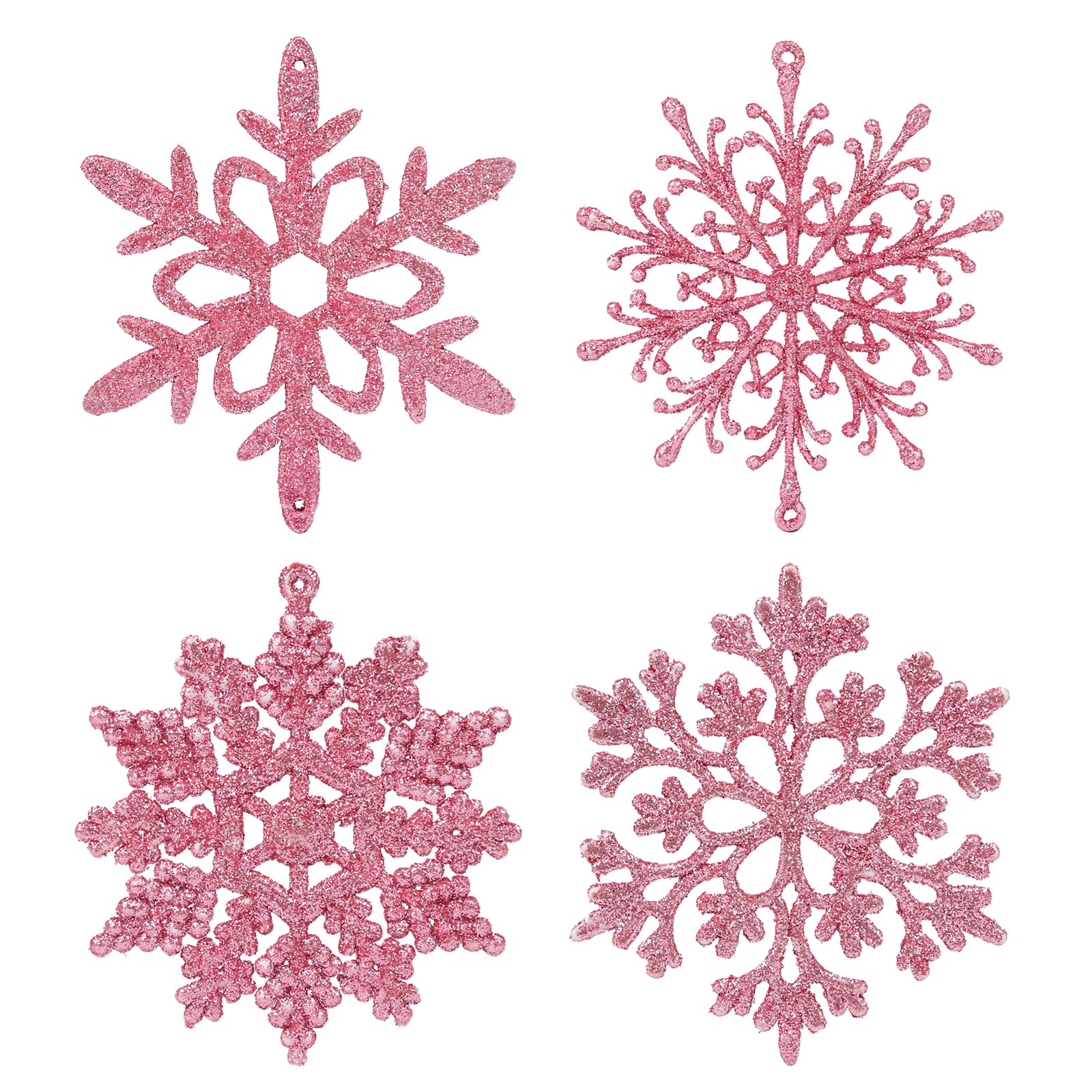 Glitter Snowflake Ornaments for Christmas Tree Decorations Pink 40pcs