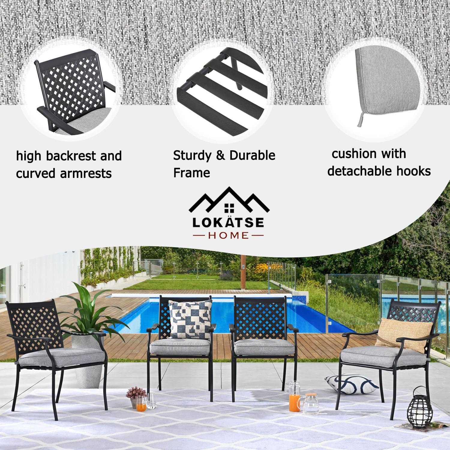 LOKATSE HOME 4 PCS Metal Outdoor Wrought Iron Patio Dining
