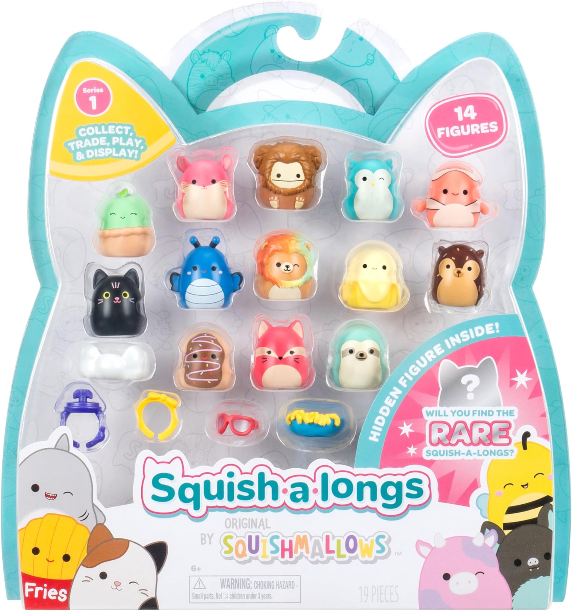 Squish-a-longs by Original Squishmallows 14 Pack - Series 1 - (14) 1” Mini-Squish with 4 Accessories, Ring, and Collector’s Guide - Collect, Trade, & Play