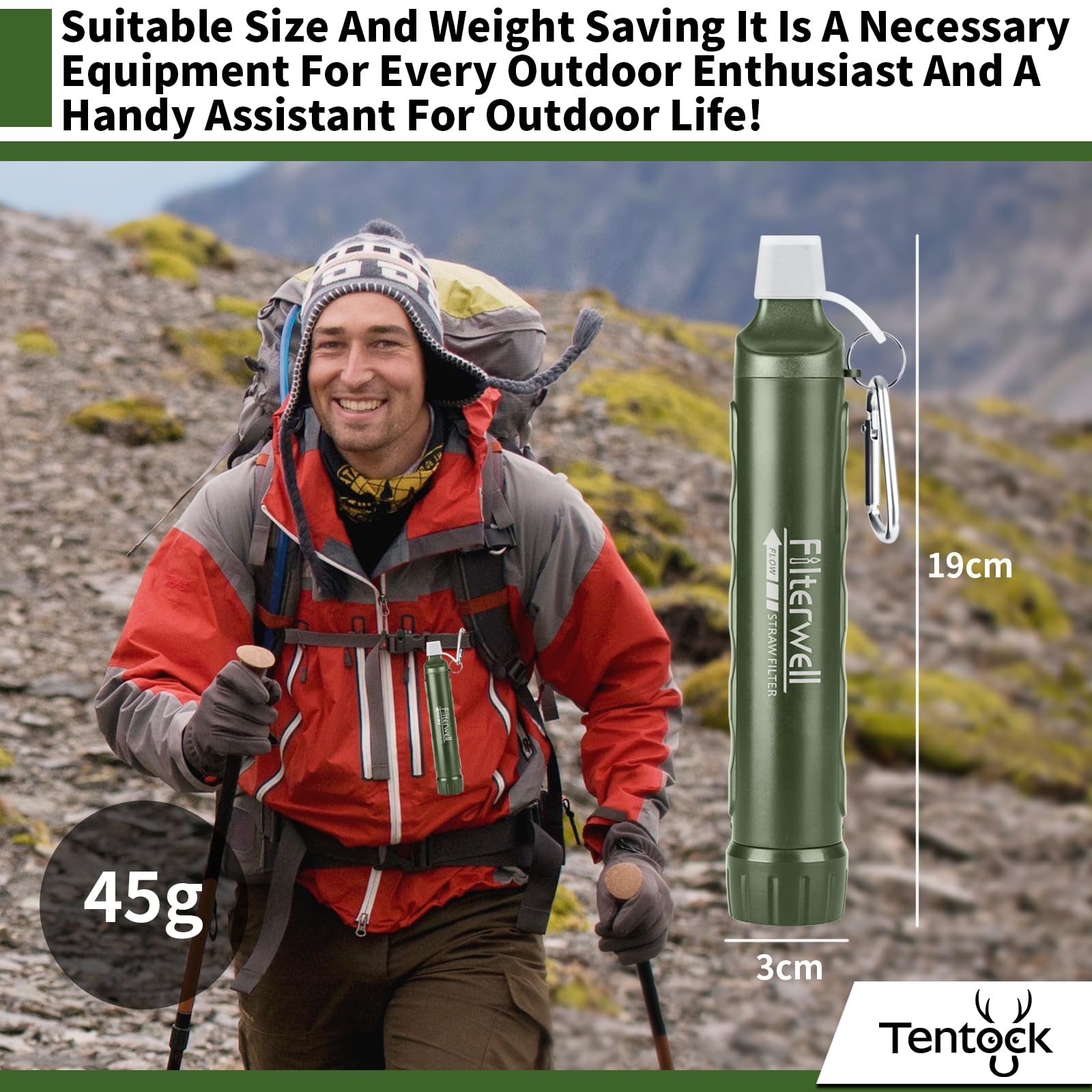 Tentock Purificateur d'eau d'extérieur léger portable multi-filtre haute efficacité camping pique-nique randonnée voyage protection civile alimentation d'urgence de guerre