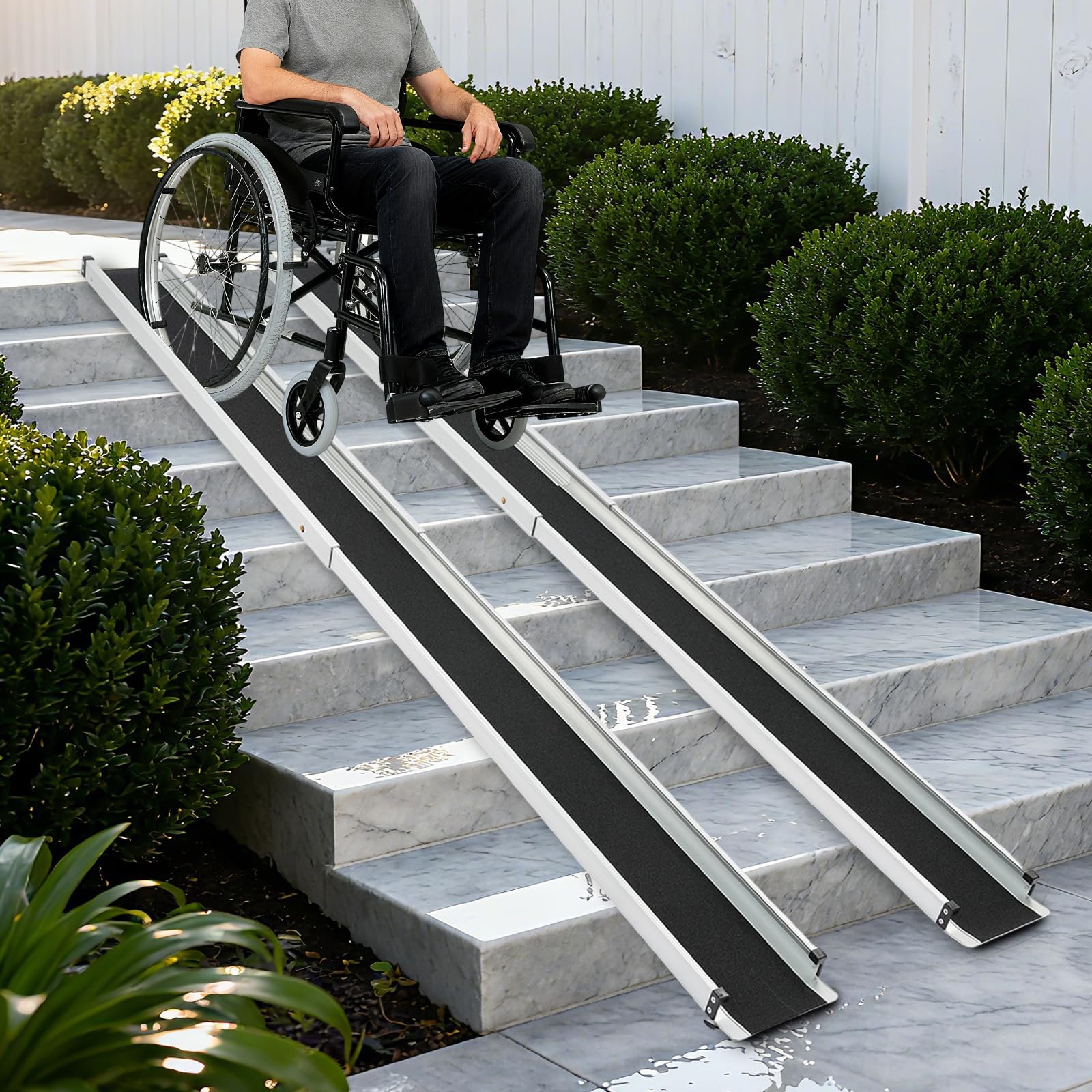 Rampas telescópicas para silla de ruedas, 2 unidades, de aleación de aluminio, para escaleras y umbrales, capacidad de carga total de 300 kg, con bolsa de almacenamiento, para silla de ruedas, scooter