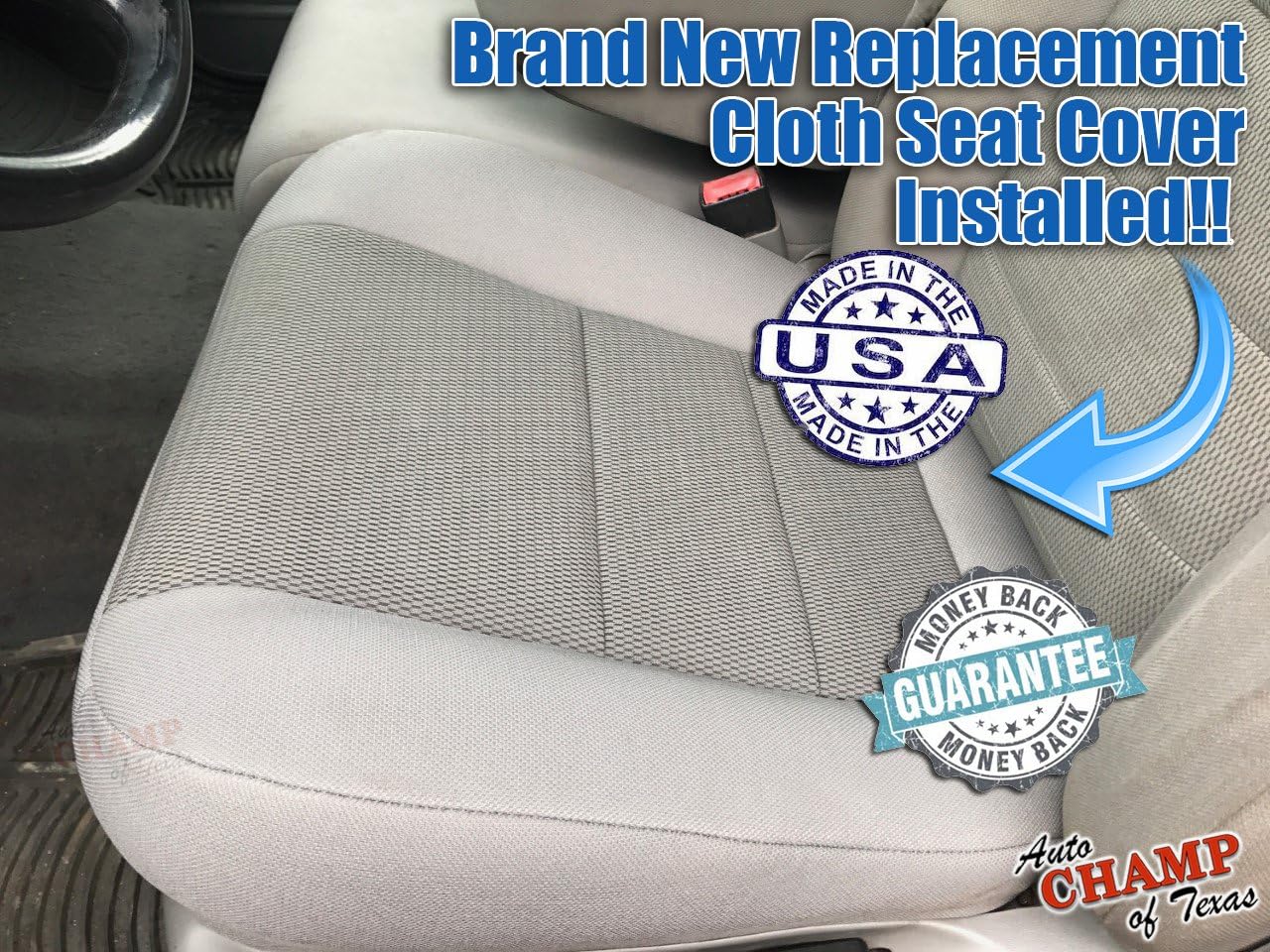 Compatible with 2003-2007 Ford F250 F350 XLT Quad-Cab Driver Side Bottom Cloth Seat Cover Gray