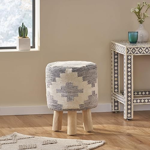 Miniatura 2 de Christopher Knight Home Yvette Taburete bohemio hecho a mano, beige, gris y natural