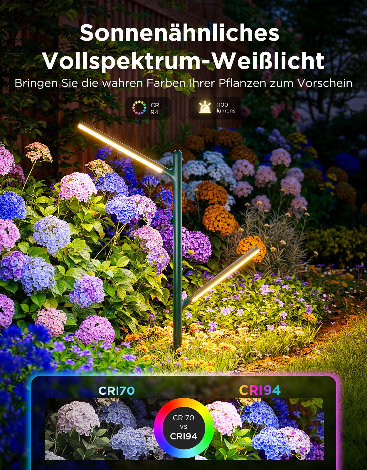 Govee RGBWWIC Gartenleuchte, 1100lm 16M DIY-Farben, CRI 94, IP66 Metall | 1100lm 2700-6500K, 3x2.5m Coverage, 30-90cm DIY Höhe, 64 Scenes, 20,000h life, Alexa Matter Kompatibel, Branch-style design