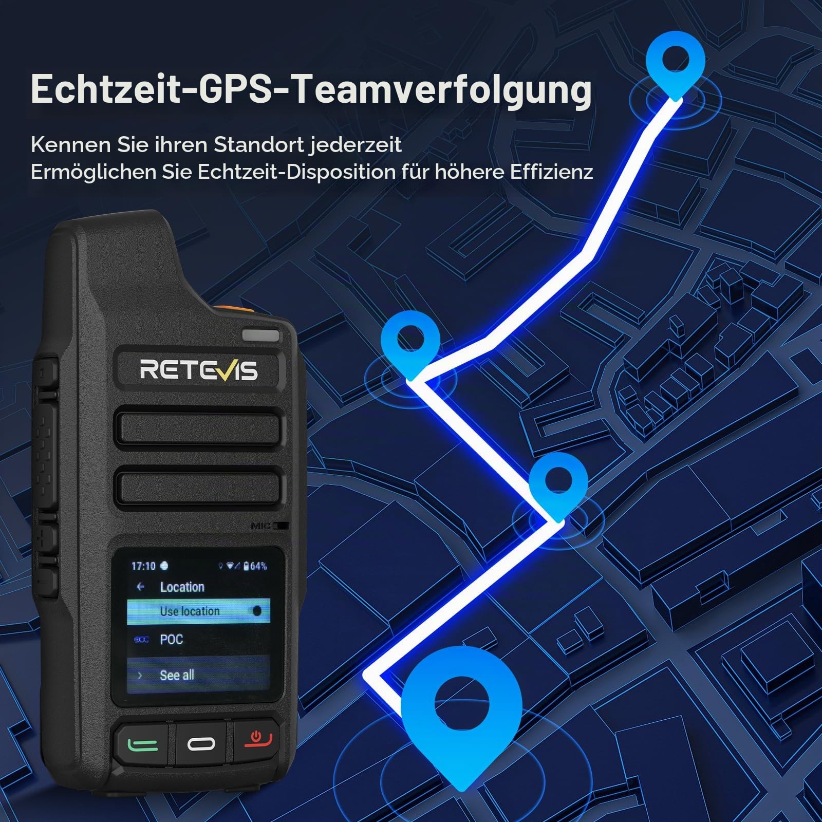 Retevis L71 4G Walkie Talkie,Unterstützt Zello und WLAN Netzwerkradio POC | Radio mit Unbegrenzter Reichweite und Typ-C, 4000 mAh, Funkgerät für Familienausflüge im Freien (1 Stück, Schwarz)