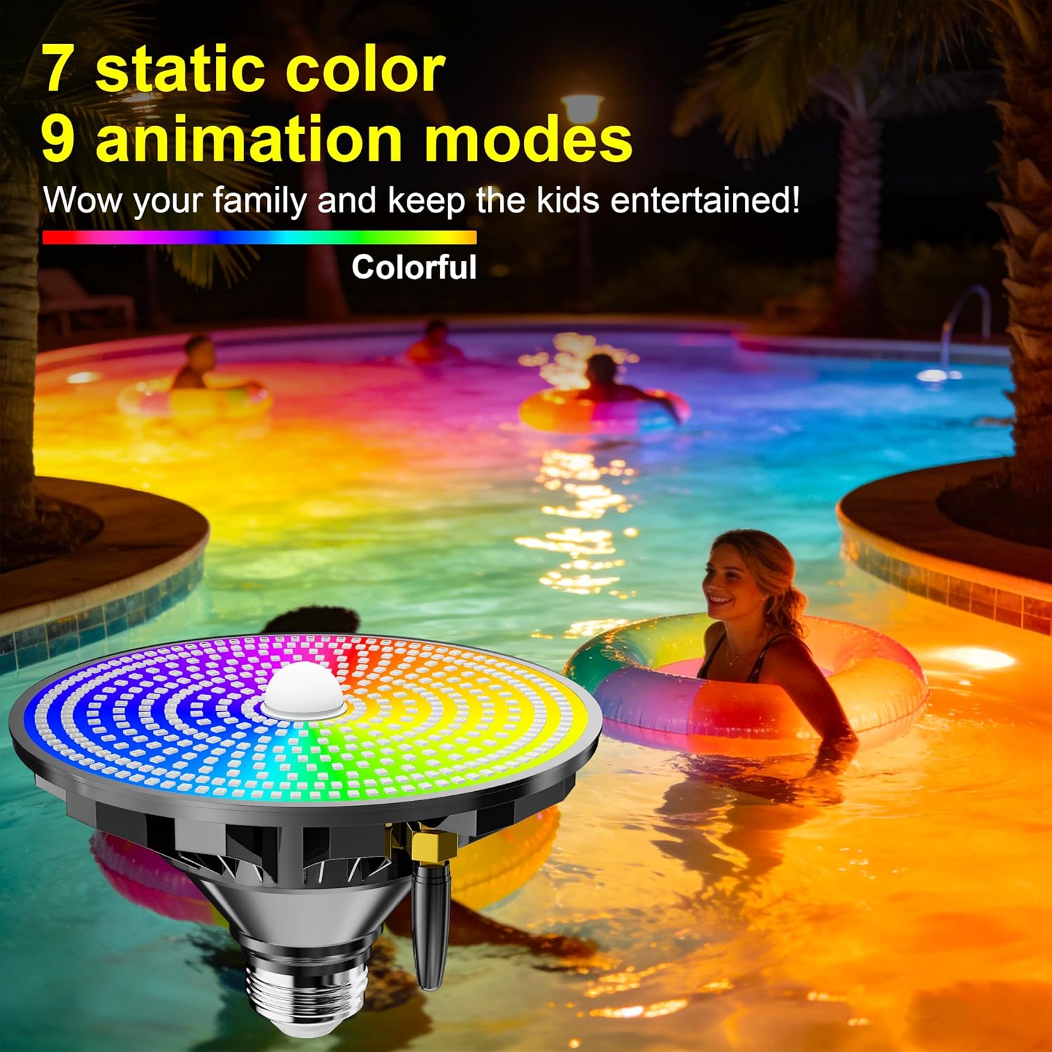 Upgraded LED Pool Light Bulb for Inground Pool, 70W RGBW Color Changing Swimming Pool Lights for Above Ground Pool with Enhanced Remote, E26 Base Pool Led lights Inground, Dimmable, Black/Blue