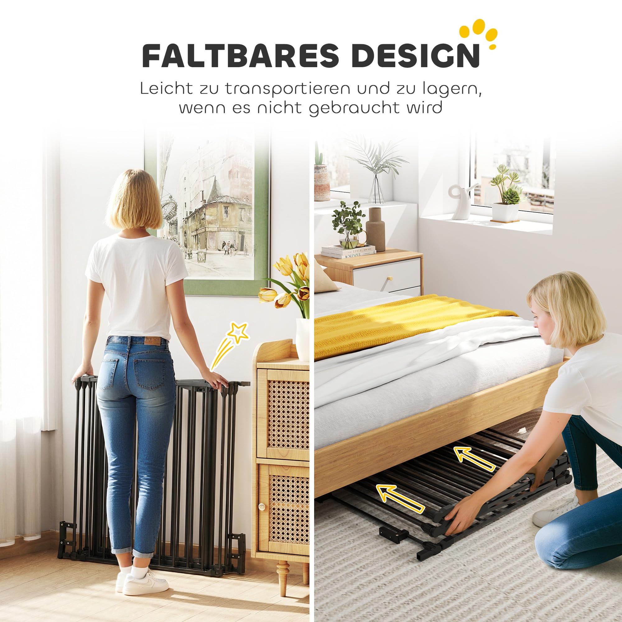 PawHut Welpenauslauf 5-TLG Klappbar mit Tür 300 x 74,5 cm Metall Schwarz