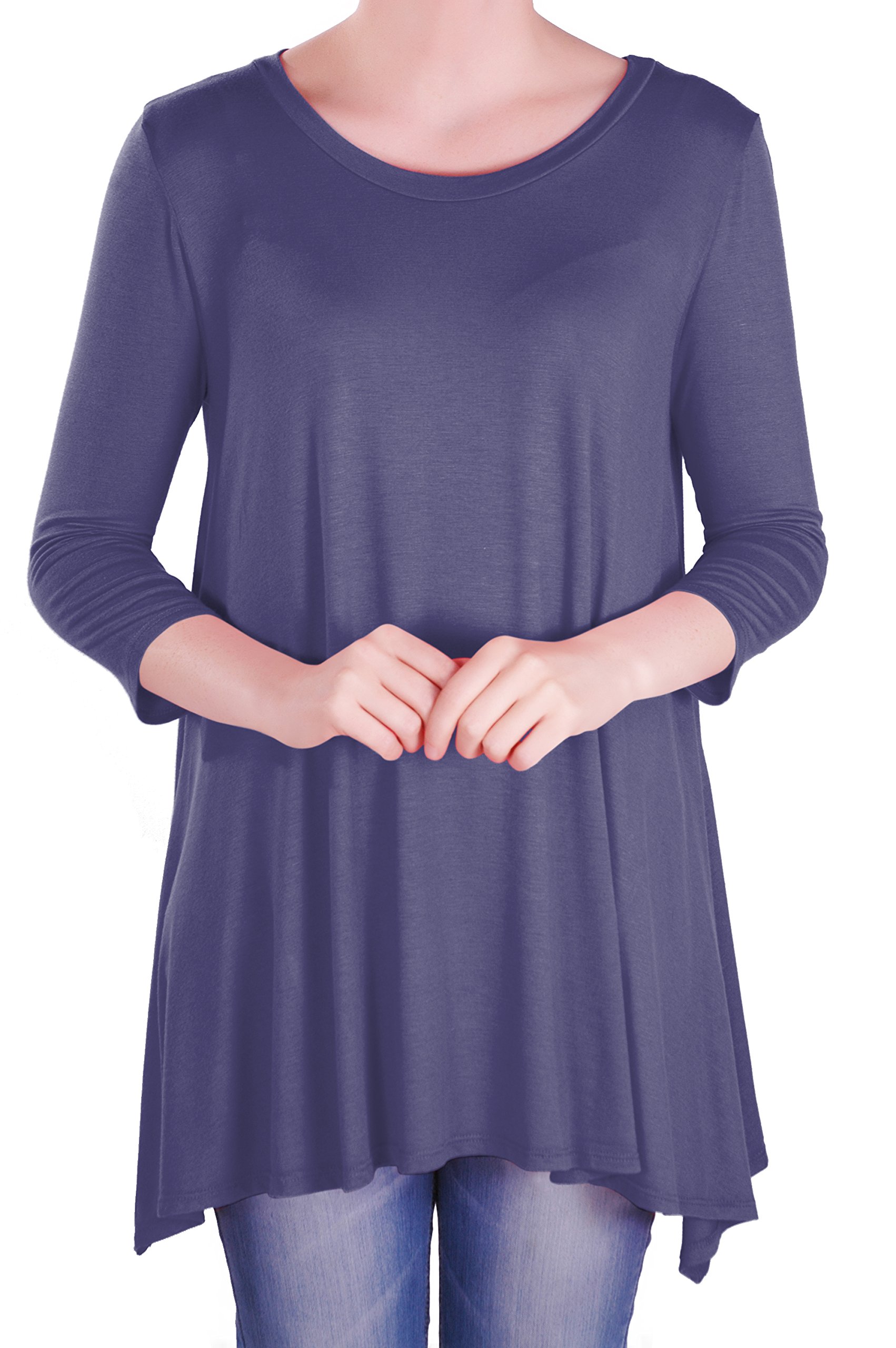 Eye Catch Women's Navy - Reva Round Neck Flared 3/4 Sleeve Tunic T Shirts Tops Blouse Size 22-24