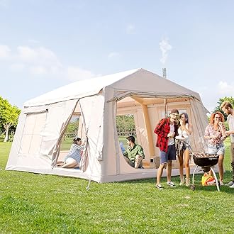 Inflatable Tent for Camping, Waterproof Oxford Large Blow Up Hot Tent with Pump, Easy Setup Inflatable Glamping House Air Tent for Family 4/6/8/10/12 People