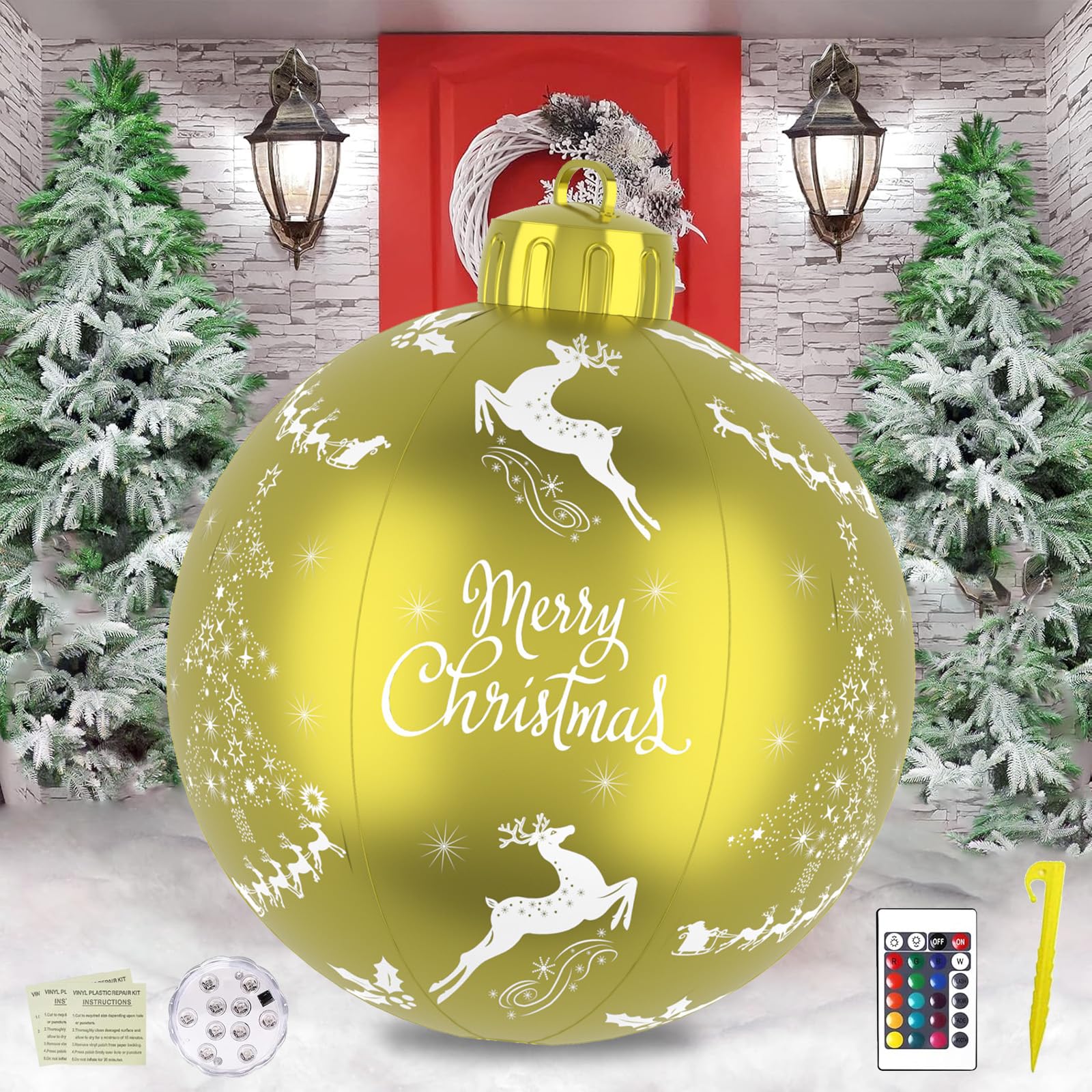 Bolas Inflables de Navidad,Bolas de Navidad Gigantes con luz Led 60cm,Bola de Navidad Inflable Gigante de PVC,Bolas de Navidad Inflables de PVC,Decoración de Jardín de Navidad