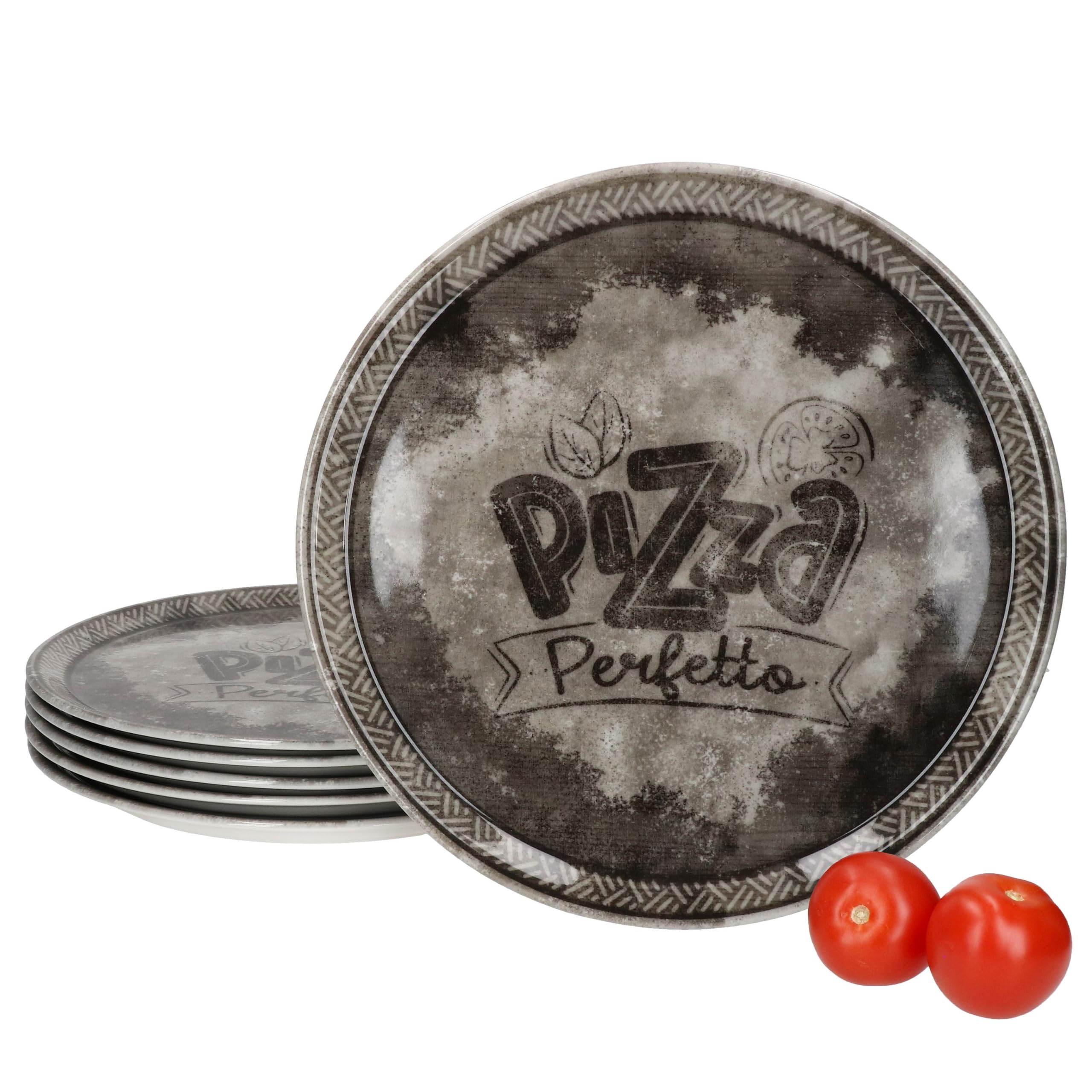 MamboCat Perfetto Lot de 6 assiettes à pizza en porcelaine noire Ø 31,5 cm