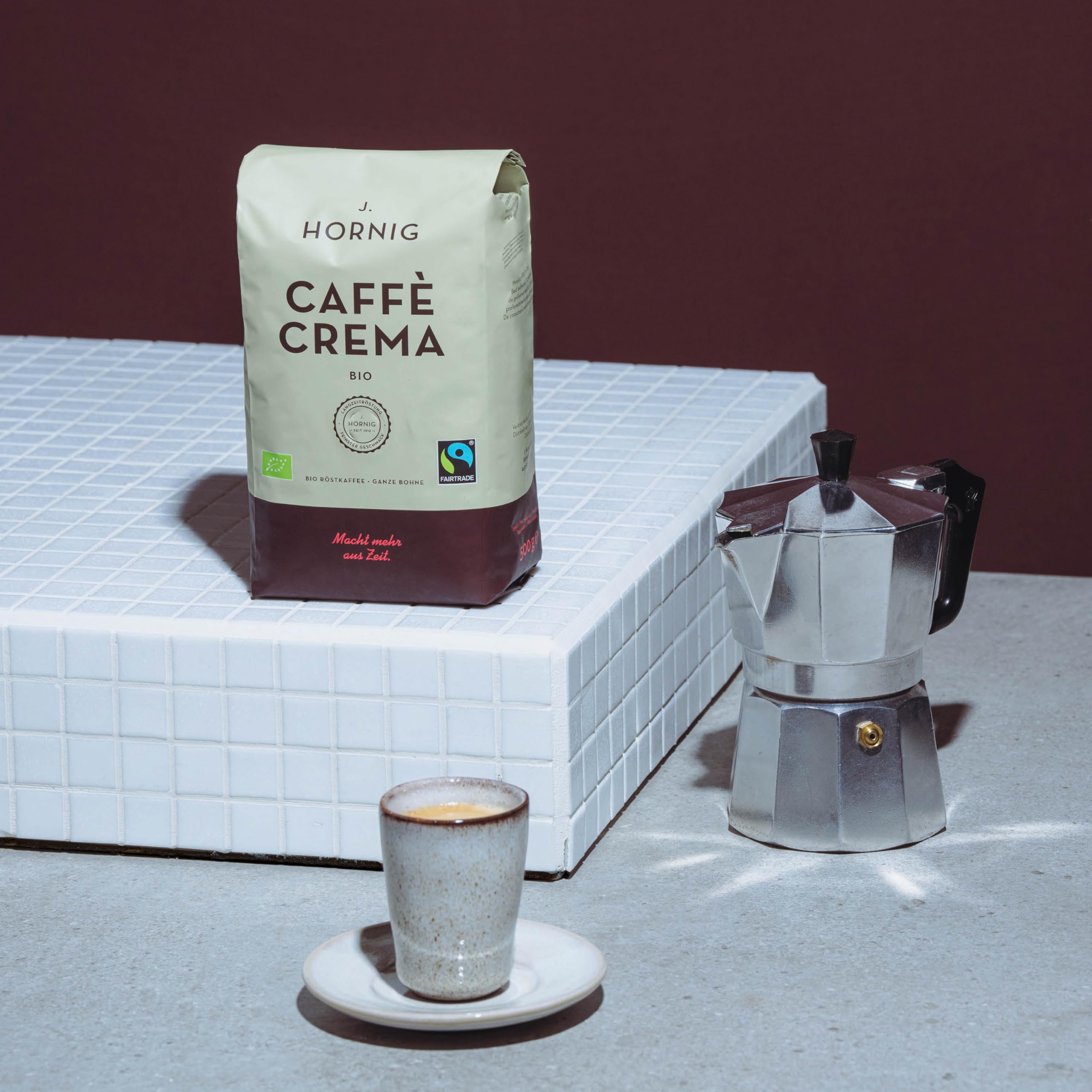 J. Hornig Café en grains Espresso Bio & Équitable, Caffè Crema Bio, 1kg de grains entiers, goût chocolaté, pour machines à café automatiques, machines à expresso et cafetières à piston