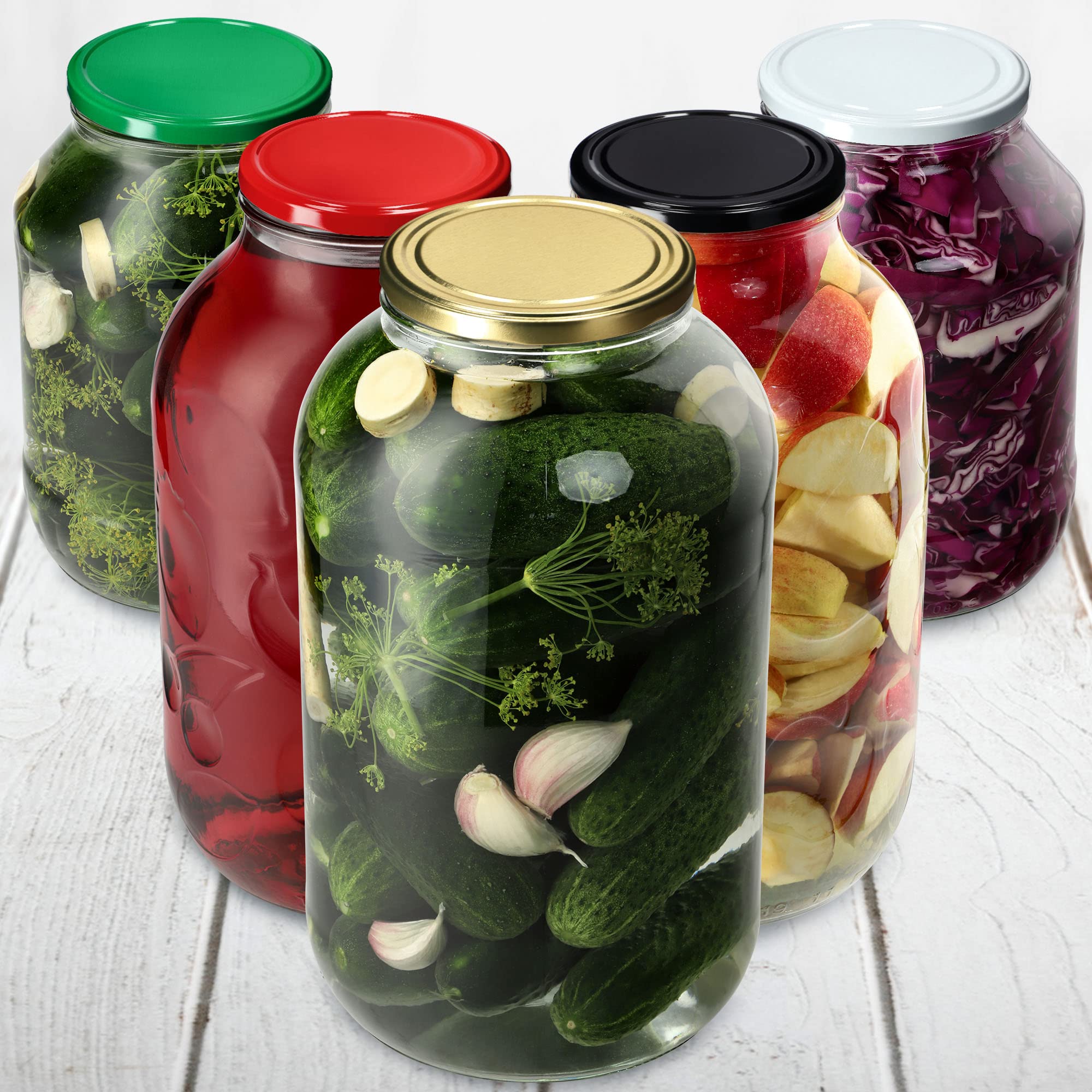 KADAX Lot de 6 tarros de cristal redondos para conservación - 5 l - Con tapa de rosca - Para mermelada, conserva, etc. - Blanco