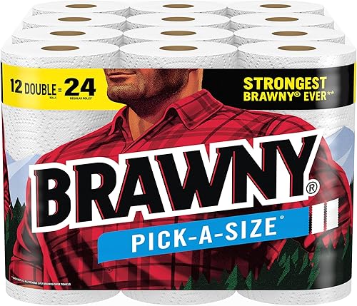 Brawny Pick-A-Size - Toallas de papel 12 rollos dobles 24 rollos regulares Brawny Pick-A-Size - Toallas de papel 12 rollos dobles 24 rollos regulares