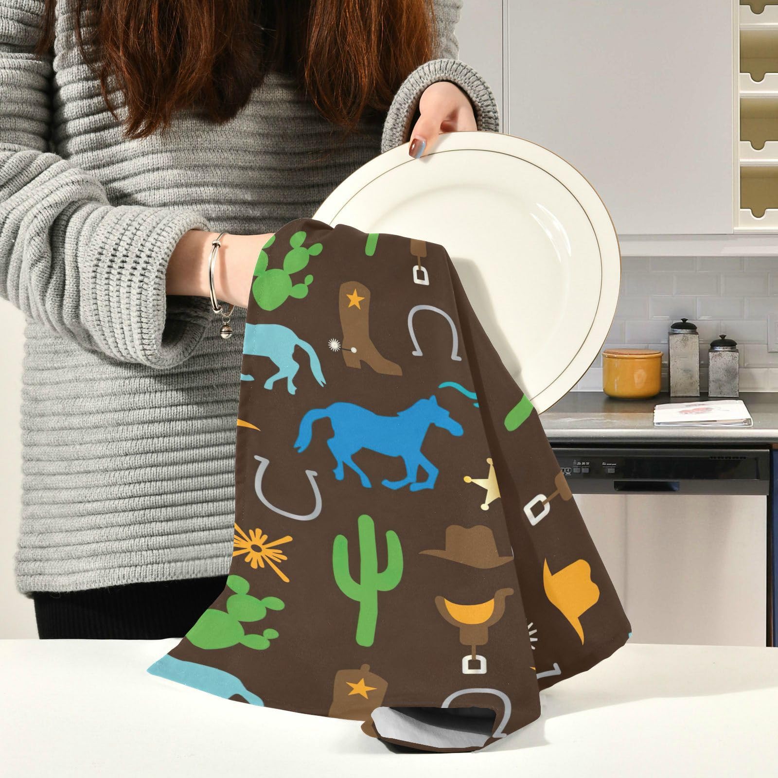 Cowboy-Geschirrtuch – 71,1x45,7 Cm, Polyester, Einseitig Bedruckt, Mit Aufhänger
