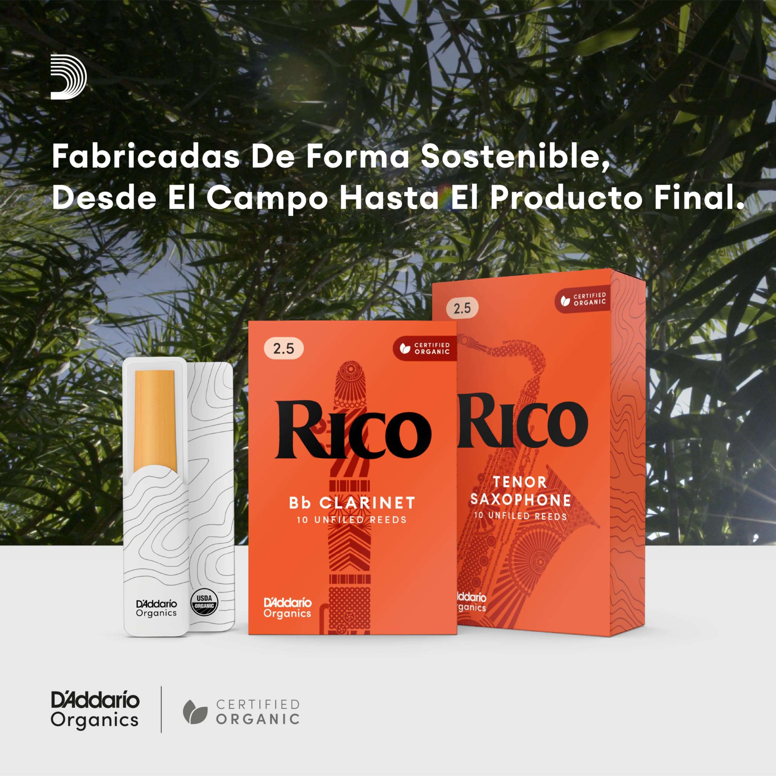 Cañas D'Addario Rico para saxofón barítono, fuerza 2.5, paquete de 25
